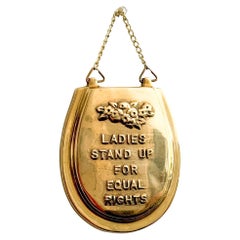 Vintage Brass "Ladies Stand Up for Equal Rights" Toilet-Shaped Wall Decor 1970