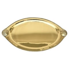 Vintage Brass Large Oval Shell Design Tray Barware