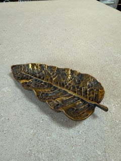 Vintage Brass Leaf Trinket Dish / Decorative Catchall Bowl