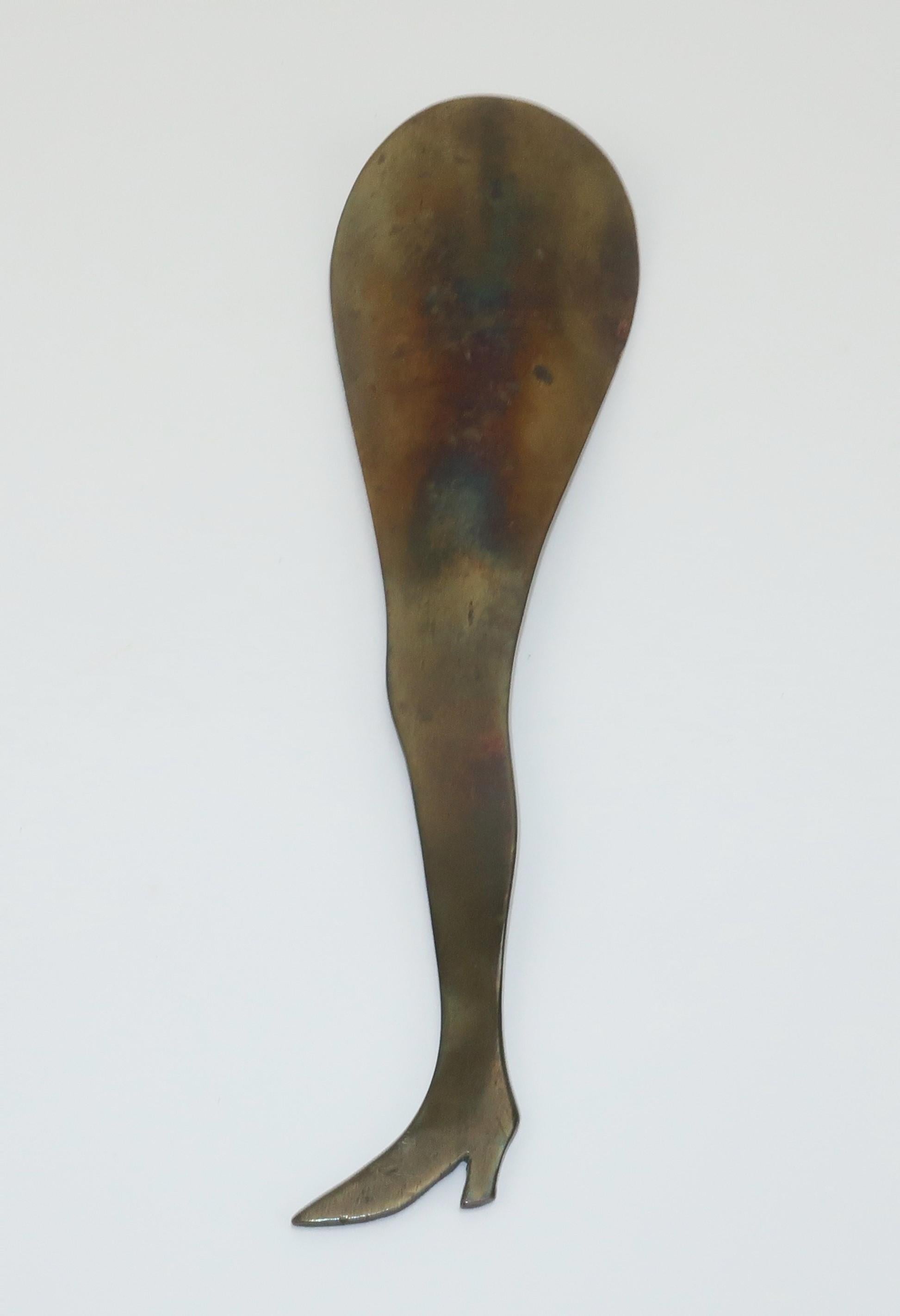 Brown Vintage Brass Leg Shaped Shoe Horn