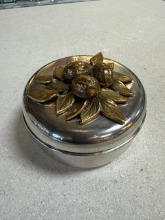Vintage Brass Lemon Lid Box on Chrome Base