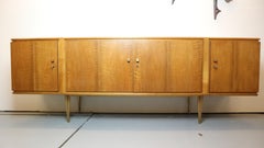 Vintage brass / light wood exclusive sideboard with drawers and shelves, 1960s