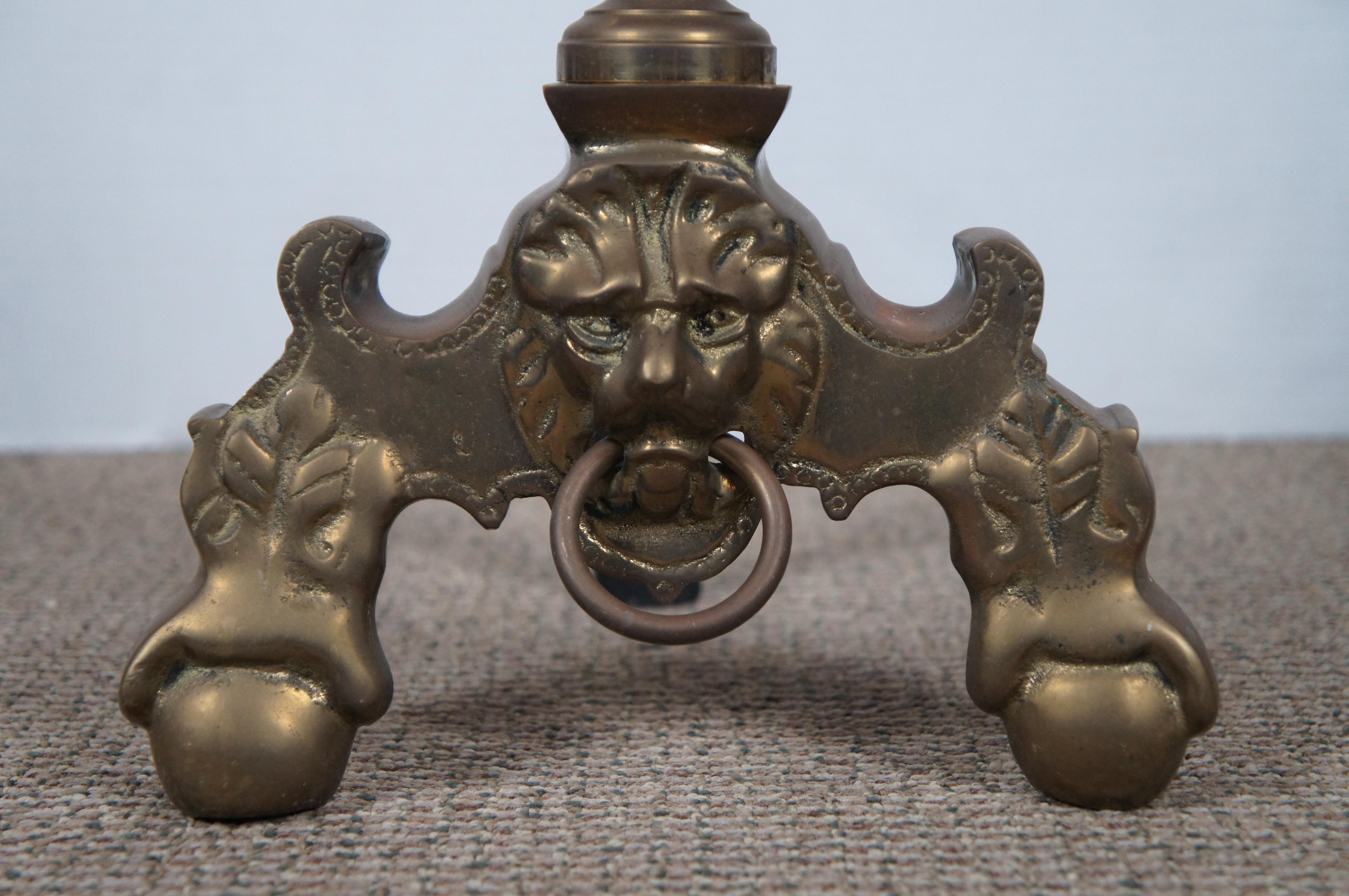 Late 20th Century Vintage Brass Lion Head Cannon Ball Claw Fireplace Andirons Firedogs 22