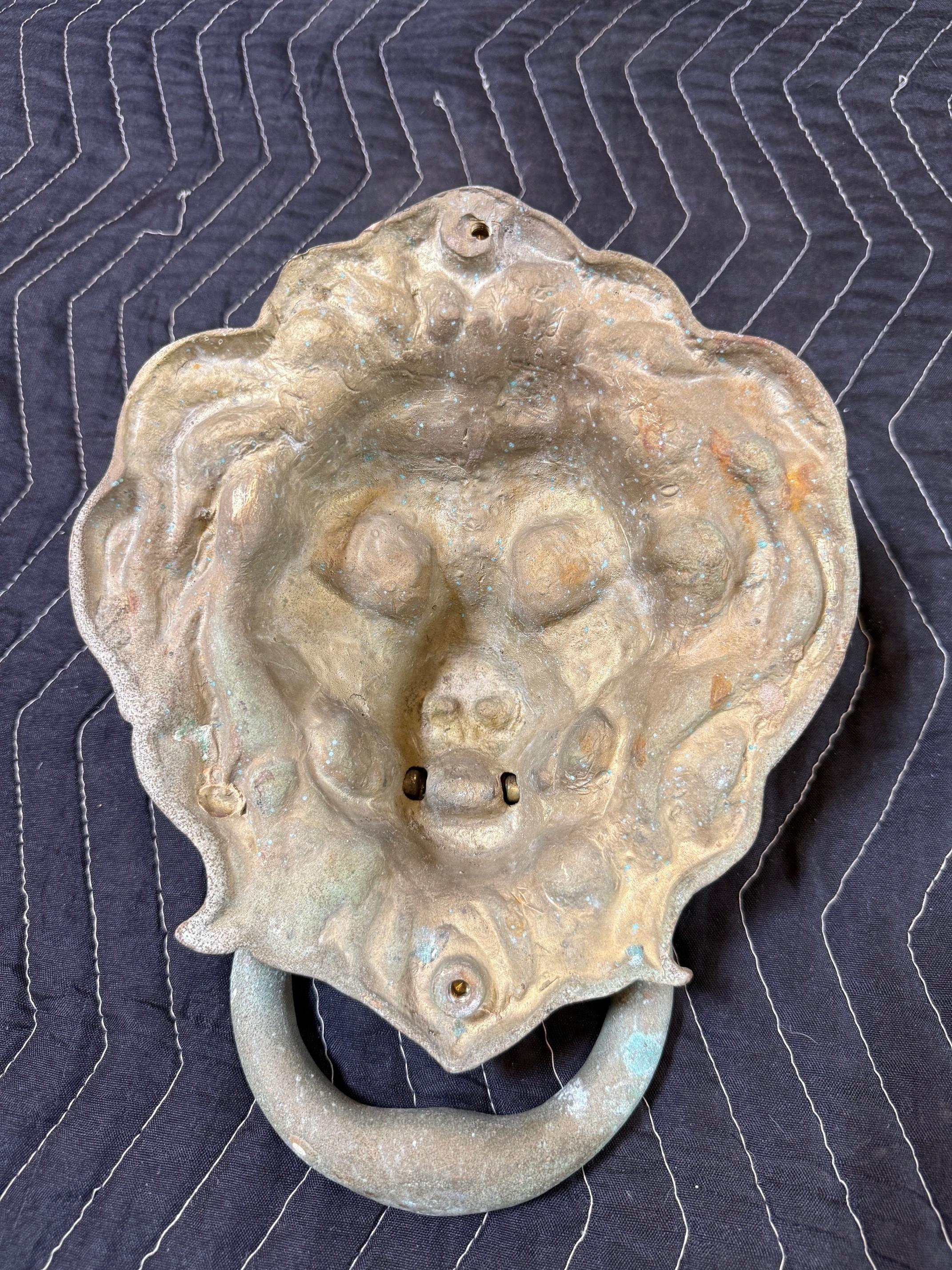 Vintage Brass Lion Head Door Knocker For Sale 6