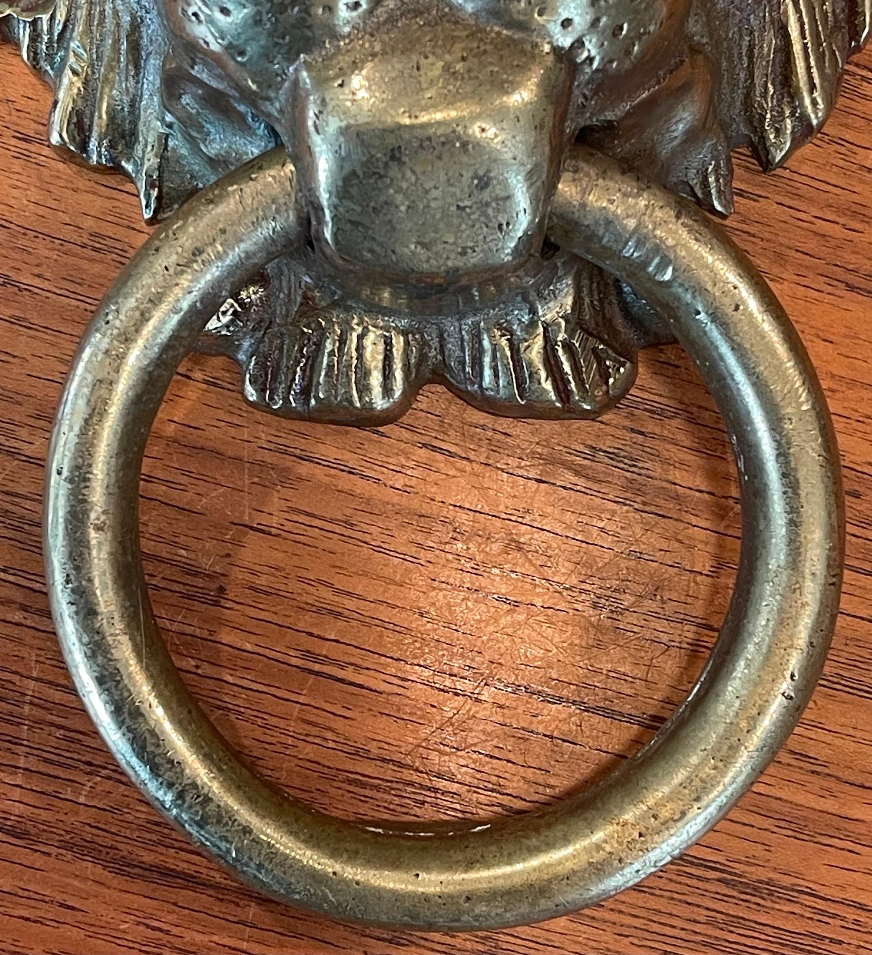 Vintage Brass Lion Head Door Knocker In Good Condition In San Diego, CA