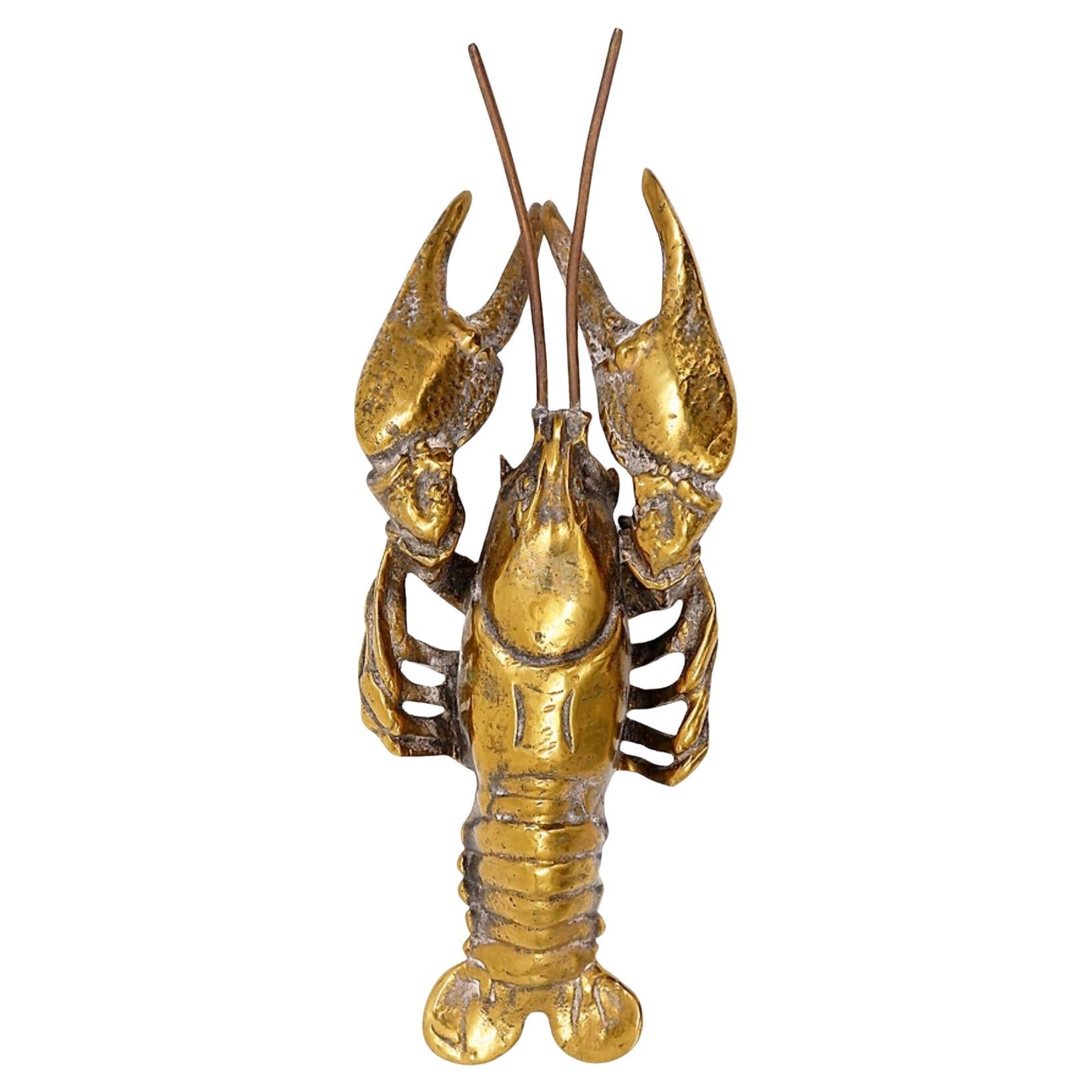 Vintage Brass Lobster Sculpture, 20th Century Decorative Art, 17cm