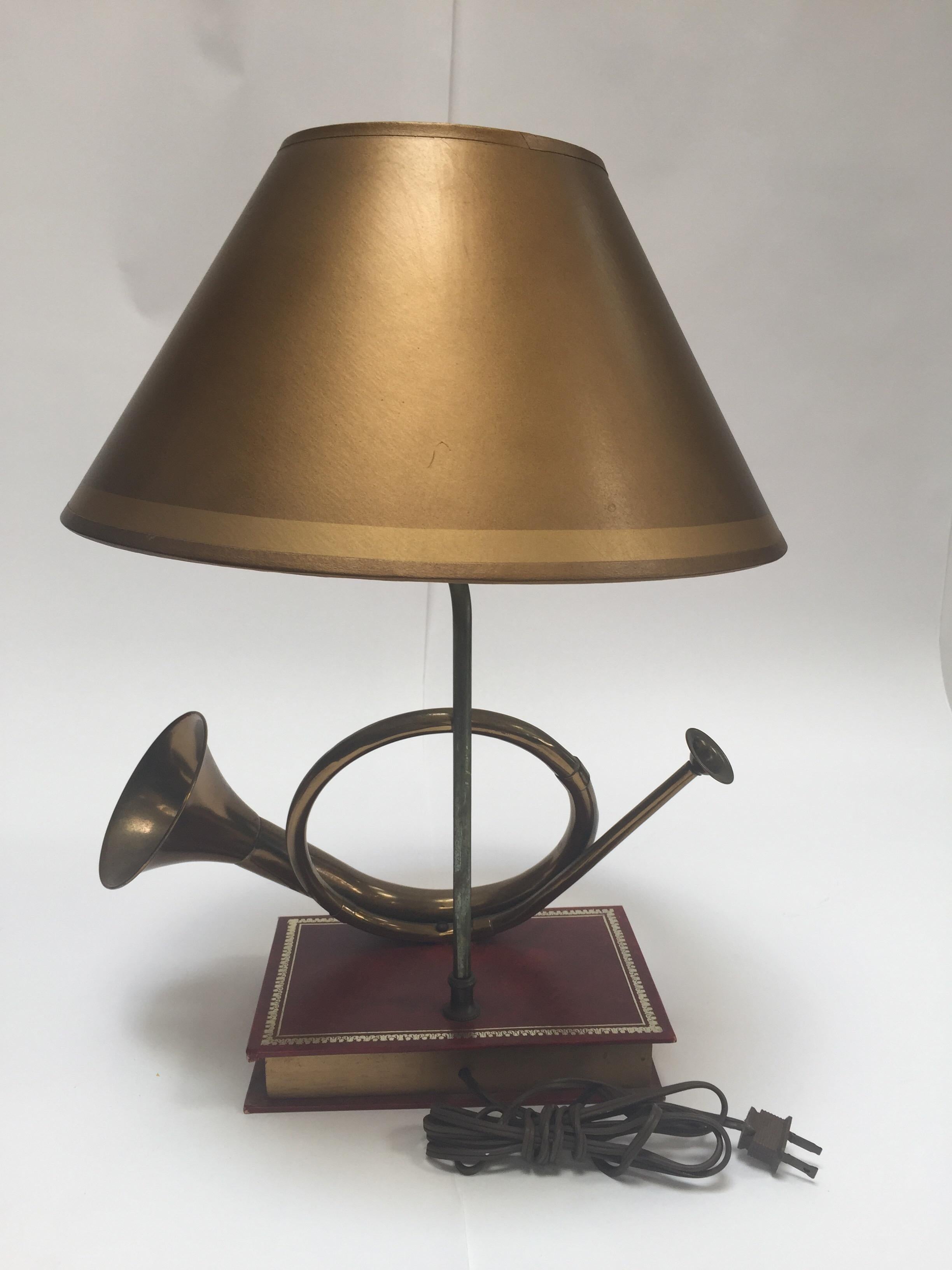 Vintage Brass Looped Hunter's Horn Bugle Made into a Table Lamp by Robert Abbey For Sale 1