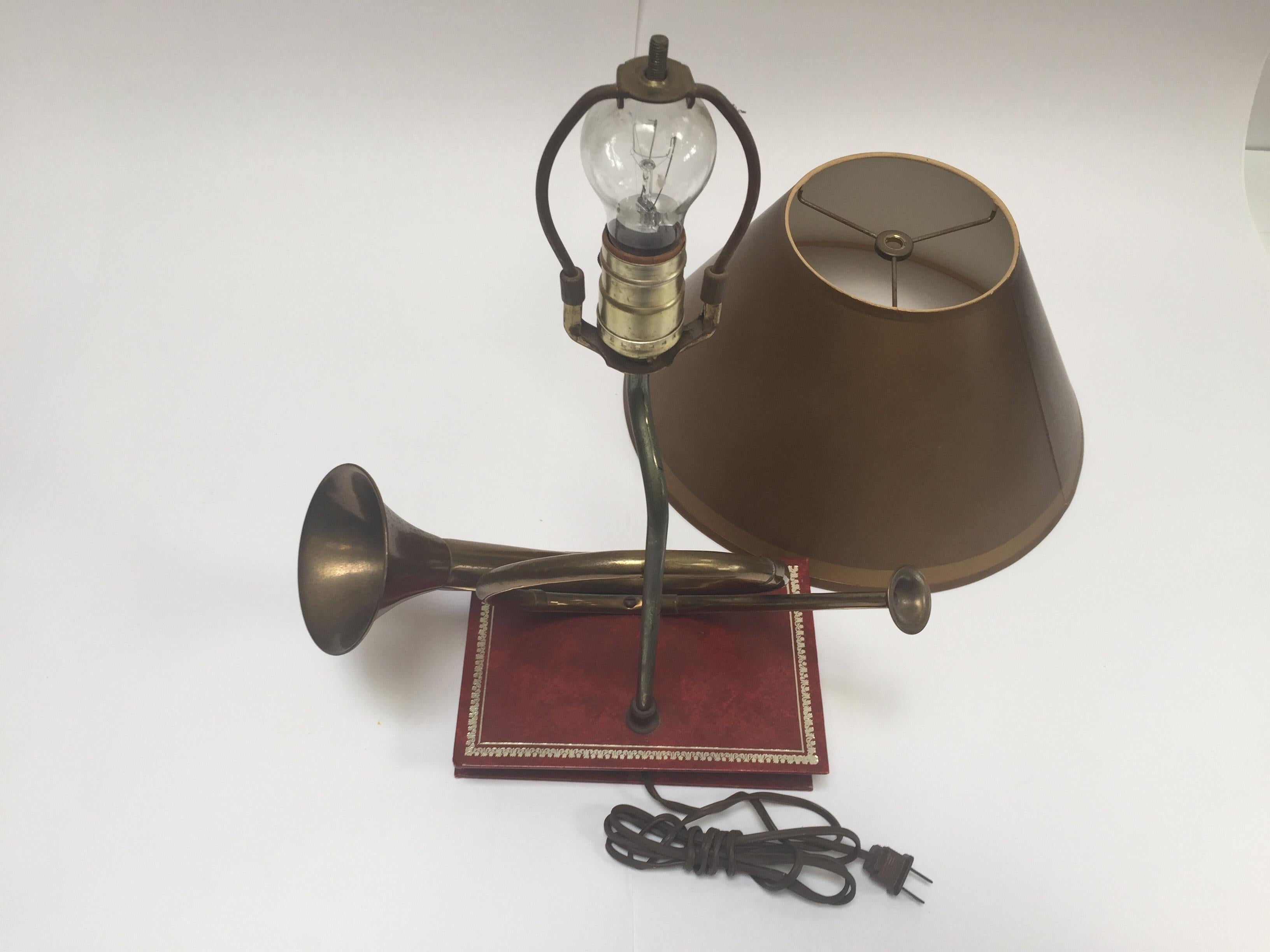 Vintage Brass Looped Hunter's Horn Bugle Made into a Table Lamp by Robert Abbey For Sale 2
