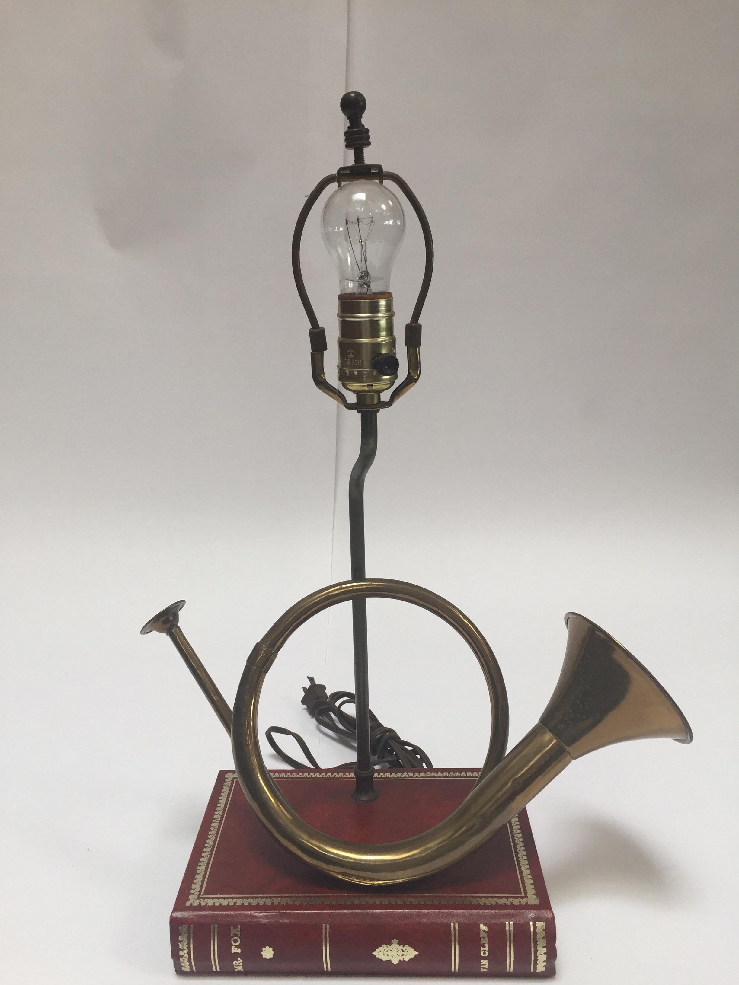 Vintage Brass Looped Hunter's Horn Bugle Made into a Table Lamp by Robert Abbey For Sale 3