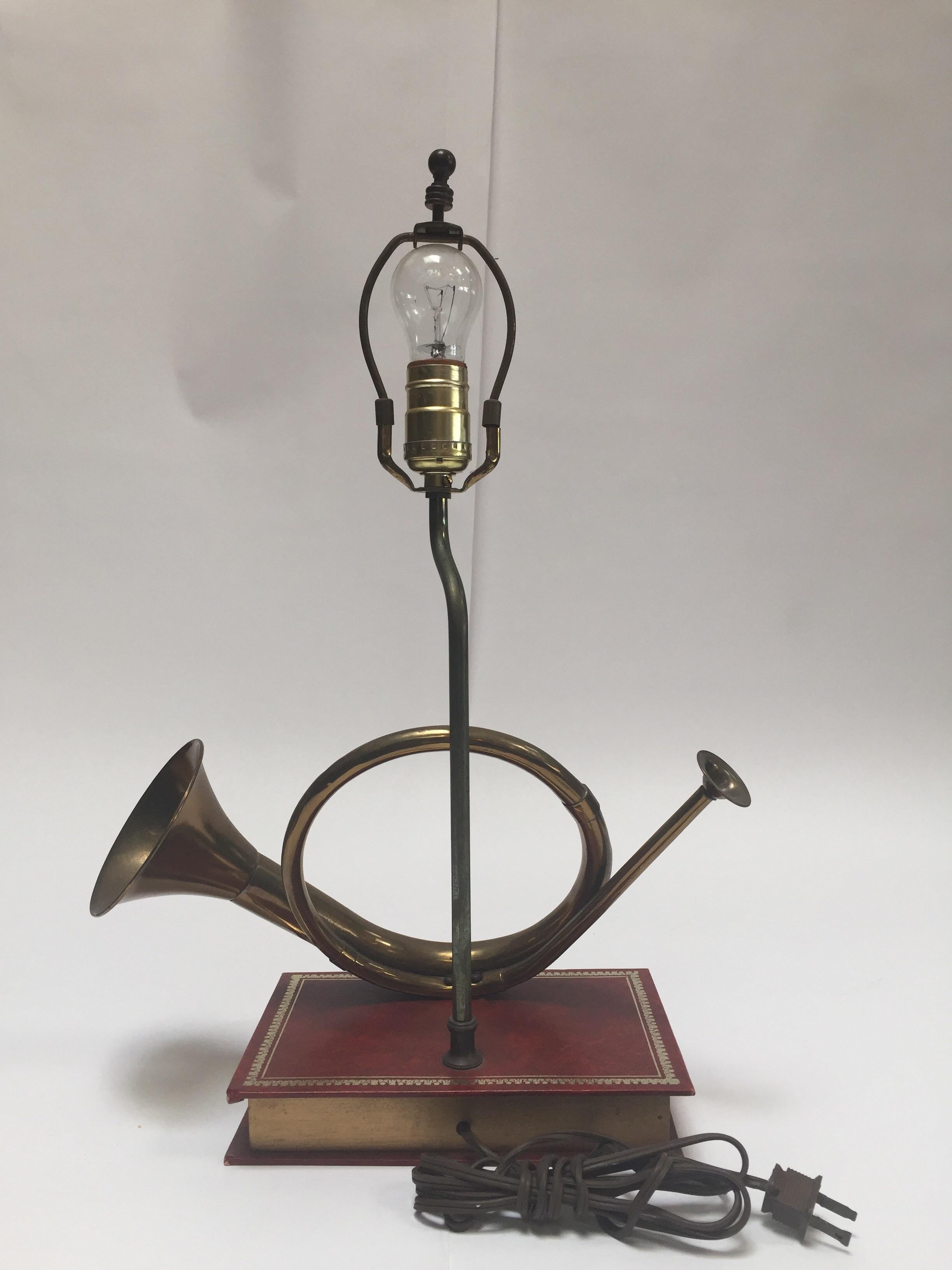 Vintage Brass Looped Hunter's Horn Bugle Made into a Table Lamp by Robert Abbey For Sale 4