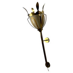 Vintage Brass Lotus Flower Wall Sconce, Italian Hollywood Regency Style