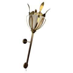 Vintage Brass Lotus Flower Wall Sconce, Italian Hollywood Regency Style