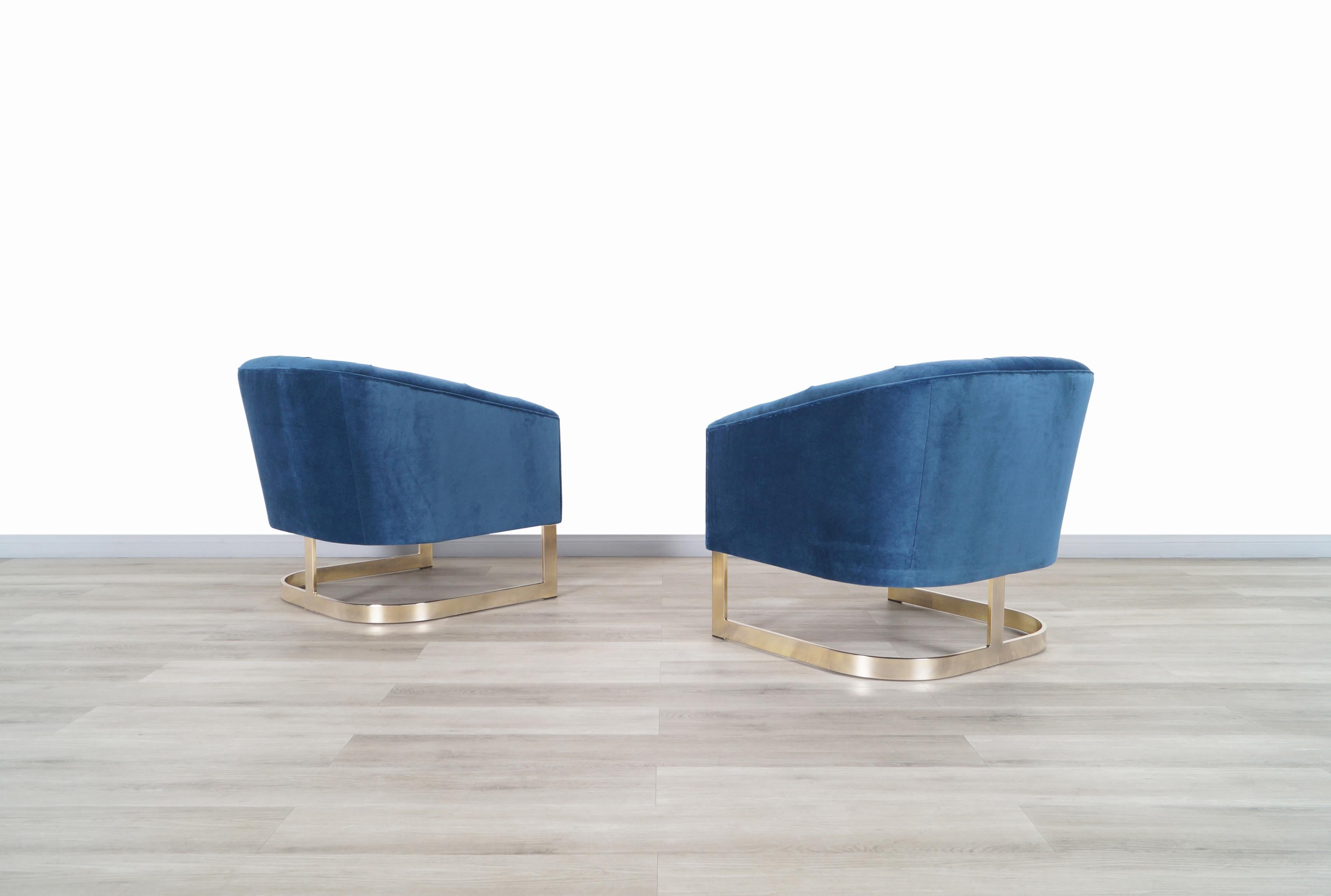 Mid-Century Modern Vintage Brass Lounge Chairs Attributed to Milo Baughman