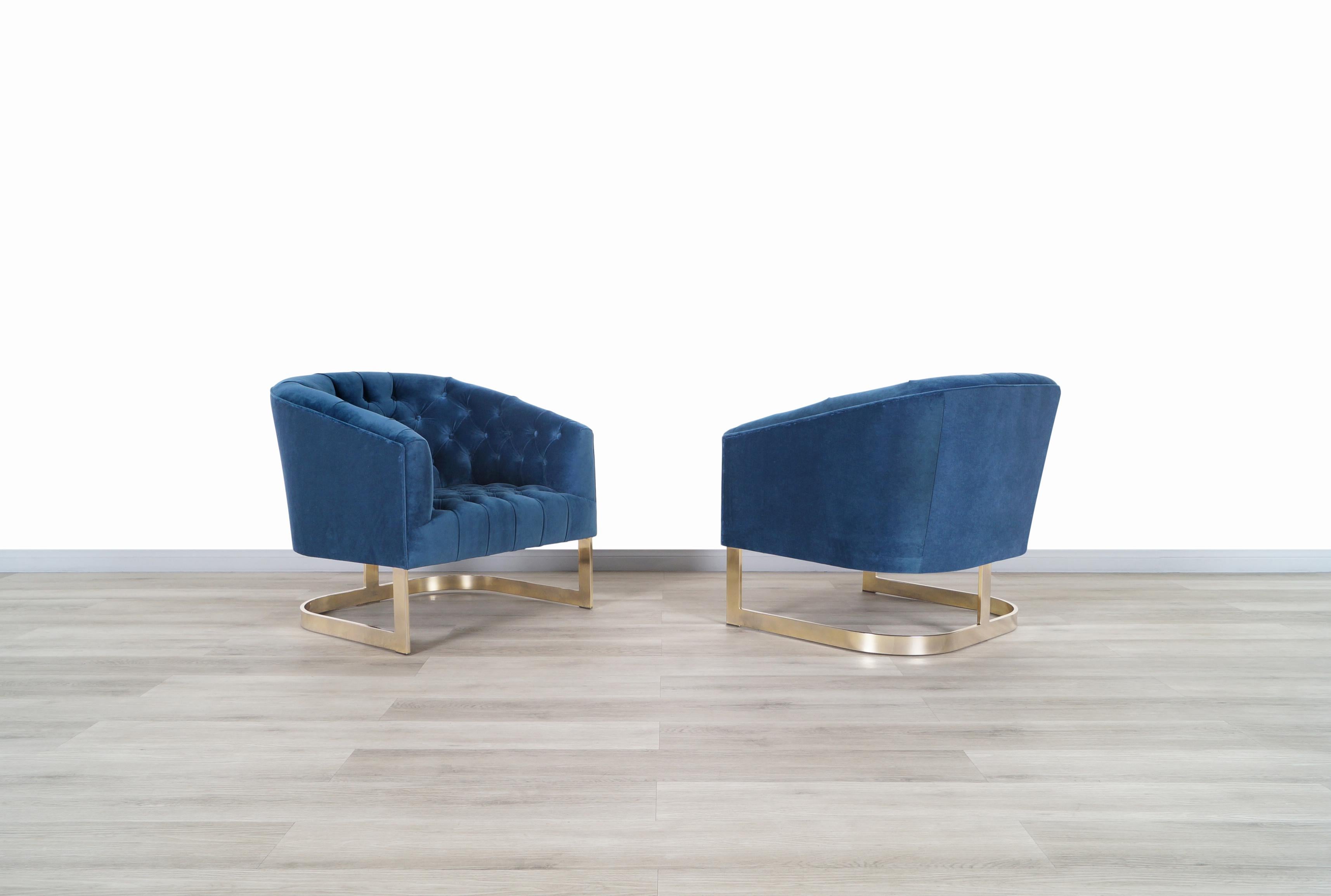 American Vintage Brass Lounge Chairs Attributed to Milo Baughman