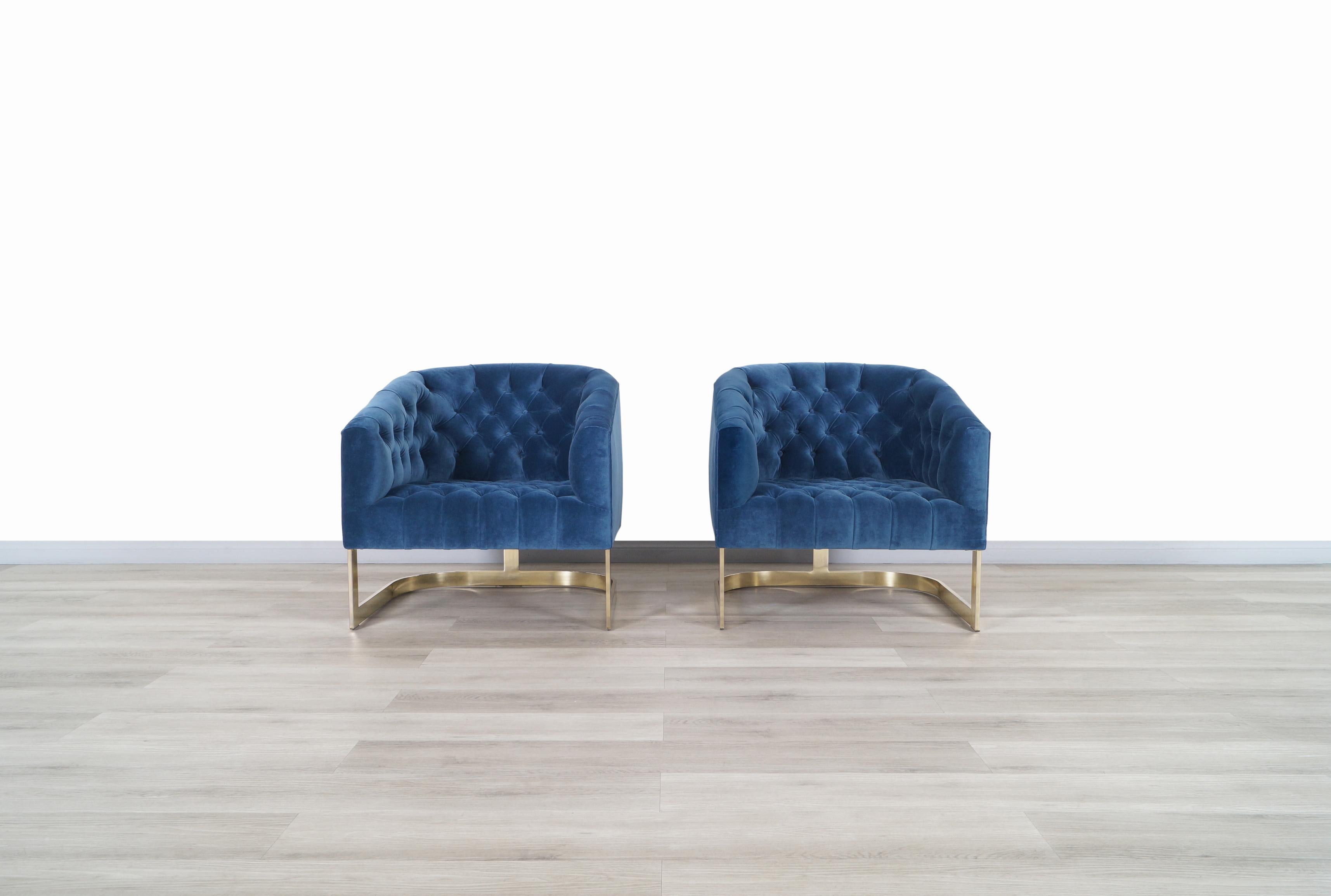 Vintage Brass Lounge Chairs Attributed to Milo Baughman In Good Condition In North Hollywood, CA