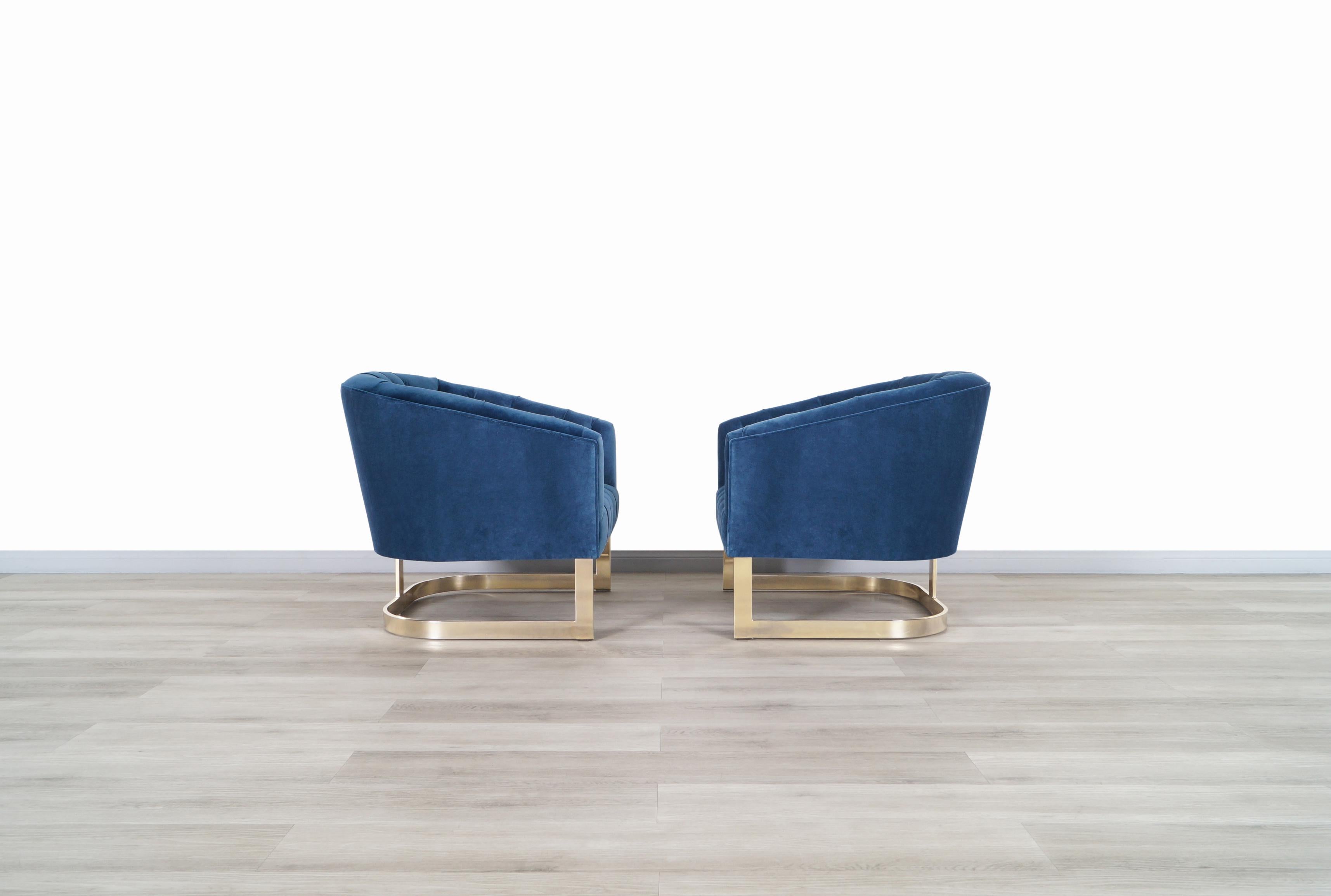 Late 20th Century Vintage Brass Lounge Chairs Attributed to Milo Baughman