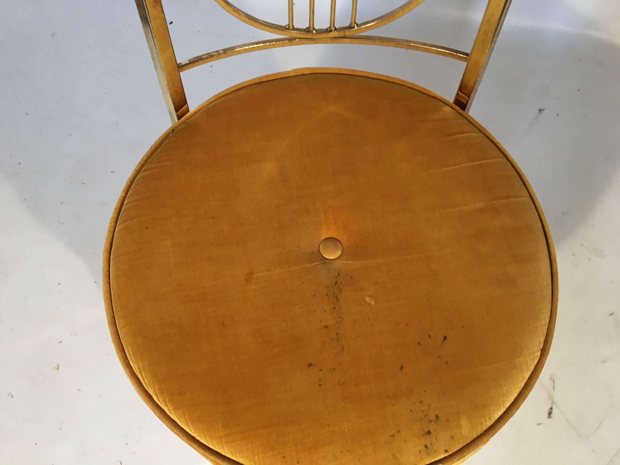 Hollywood Regency Vintage Brass Lyre Back Vanity Chair