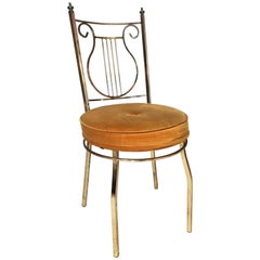 Vintage Brass Lyre Back Vanity Chair