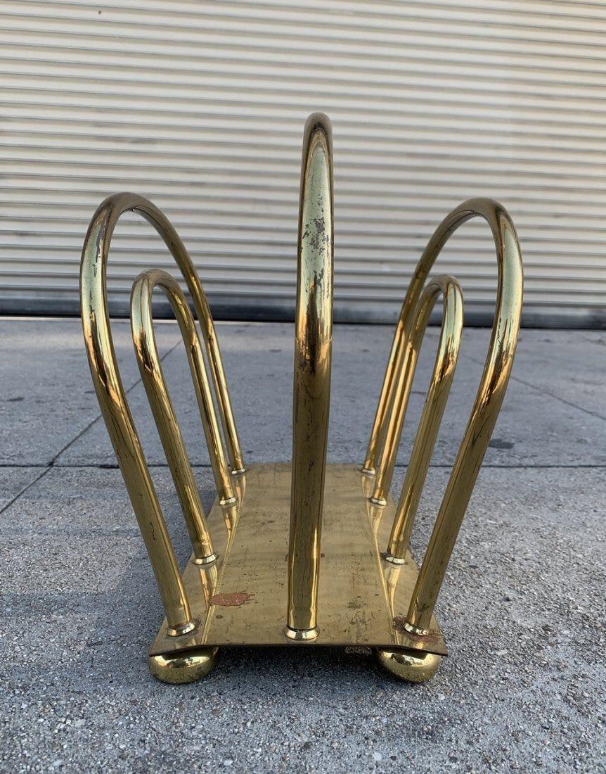 Mid-20th Century Vintage Brass Magazine Rack in the Dorothy Thorpe Style