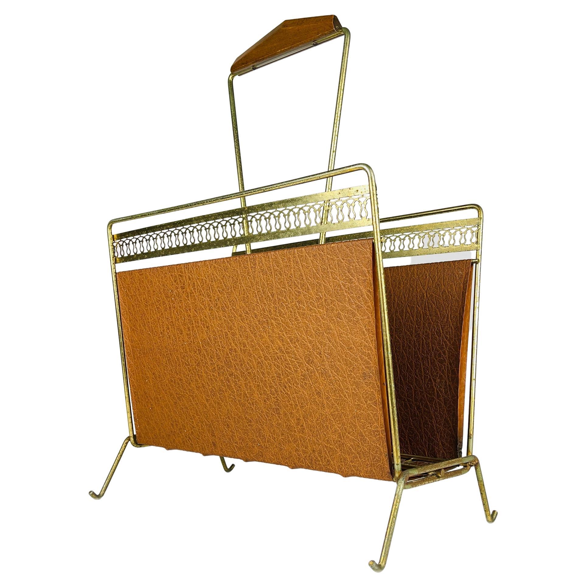 Vintage Brass Magazine Rack Italy 60s For Sale