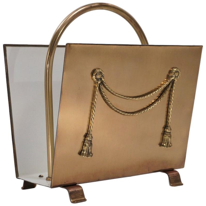 Vintage Brass Magazine Rack, Neoclassical, circa 1940s, English For Sale