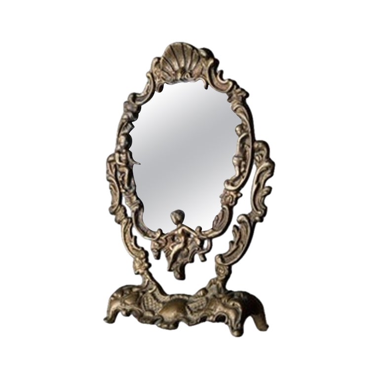 Vintage Brass Make-Up Mirror Baroque Style, Classic France, 1930s