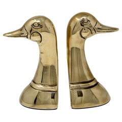 Vintage Brass Mallard Duck Head Bookends Sarreid Style 1950's A Pair