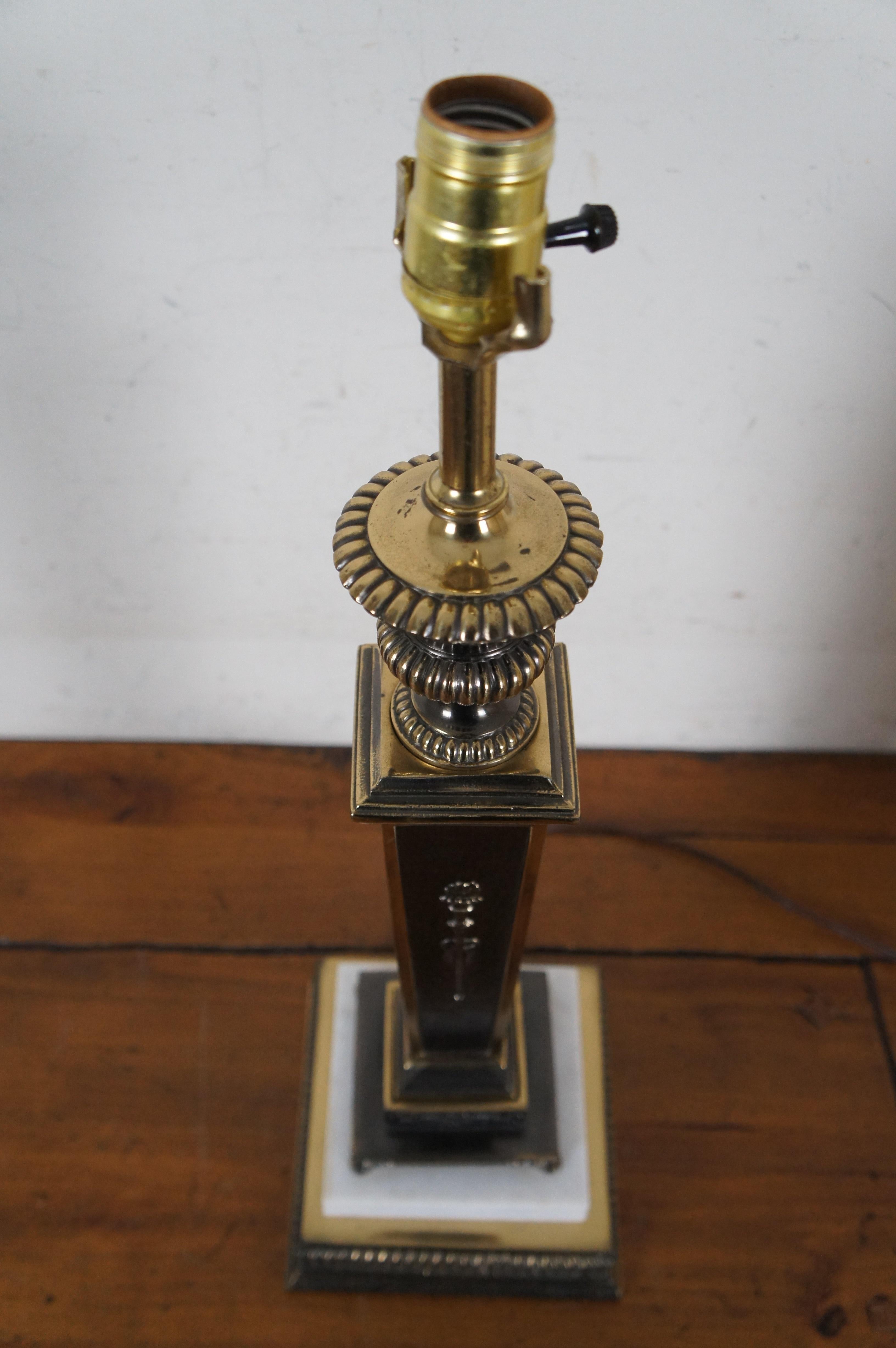 Vintage Brass & Marble Empire Torchiere Column Candlestick Table Lamp 37