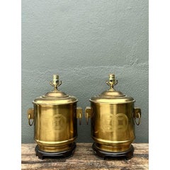 Vintage Brass Medallion Ring Lamps - A Pair