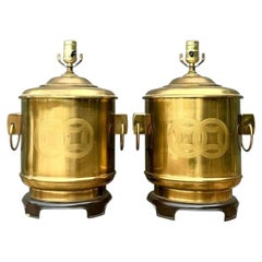 Vintage Brass Medallion Ring Lamps - A Pair