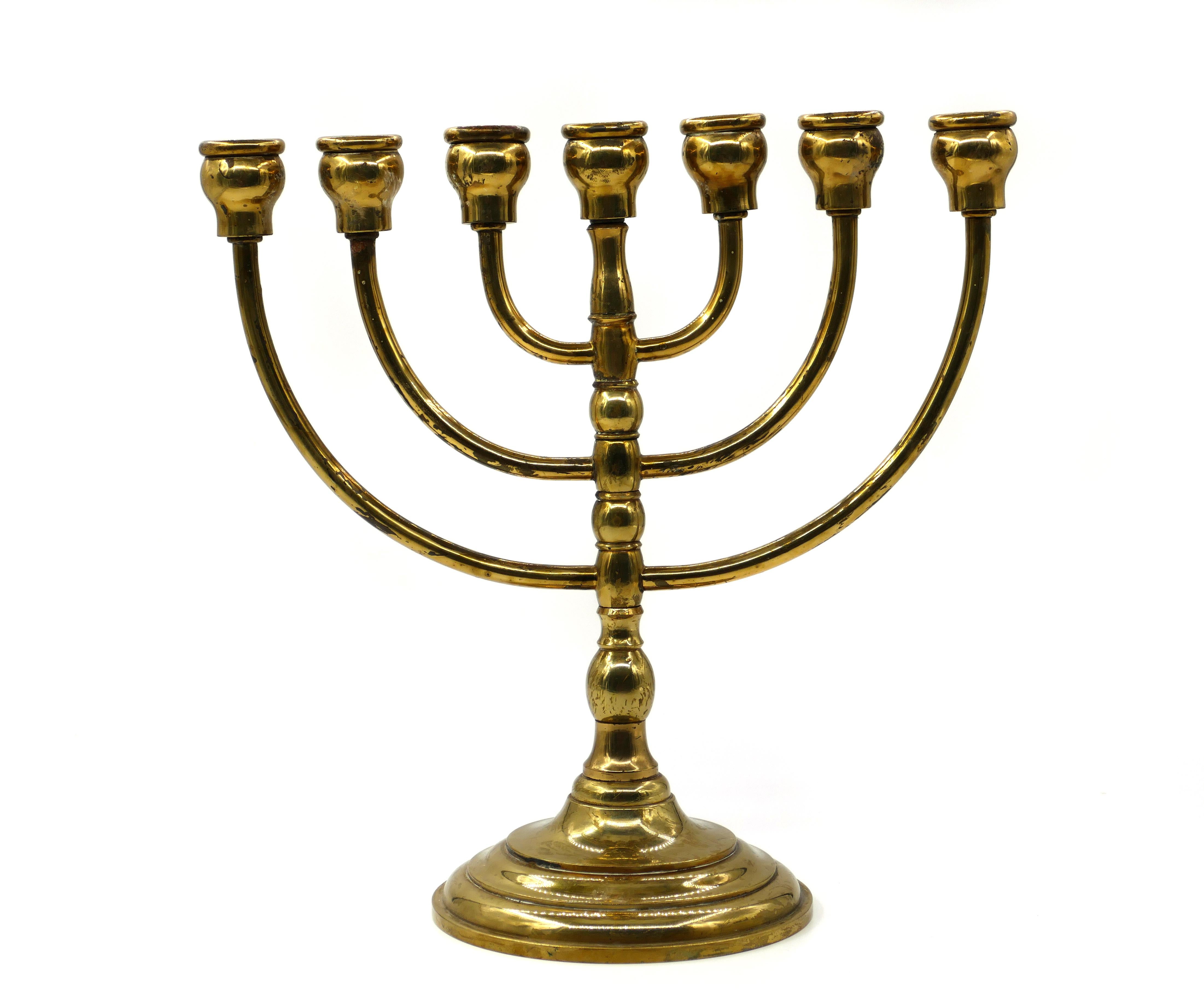 Vintage Brass Menorah Candlestick, Europe, Early 20th Century In Good Condition In Roma, IT