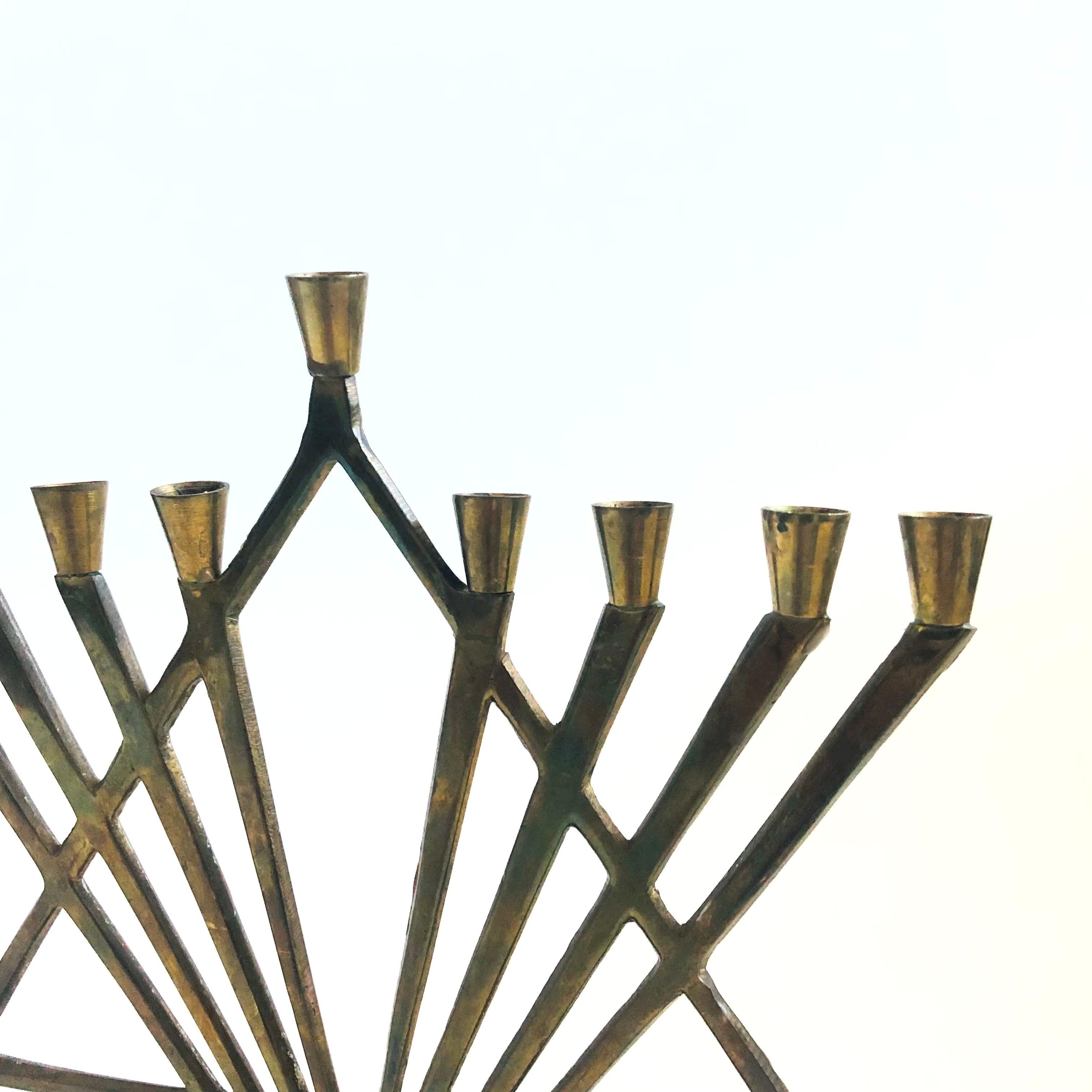Vintage Brass Menorah In Good Condition For Sale In Fairfield, CA