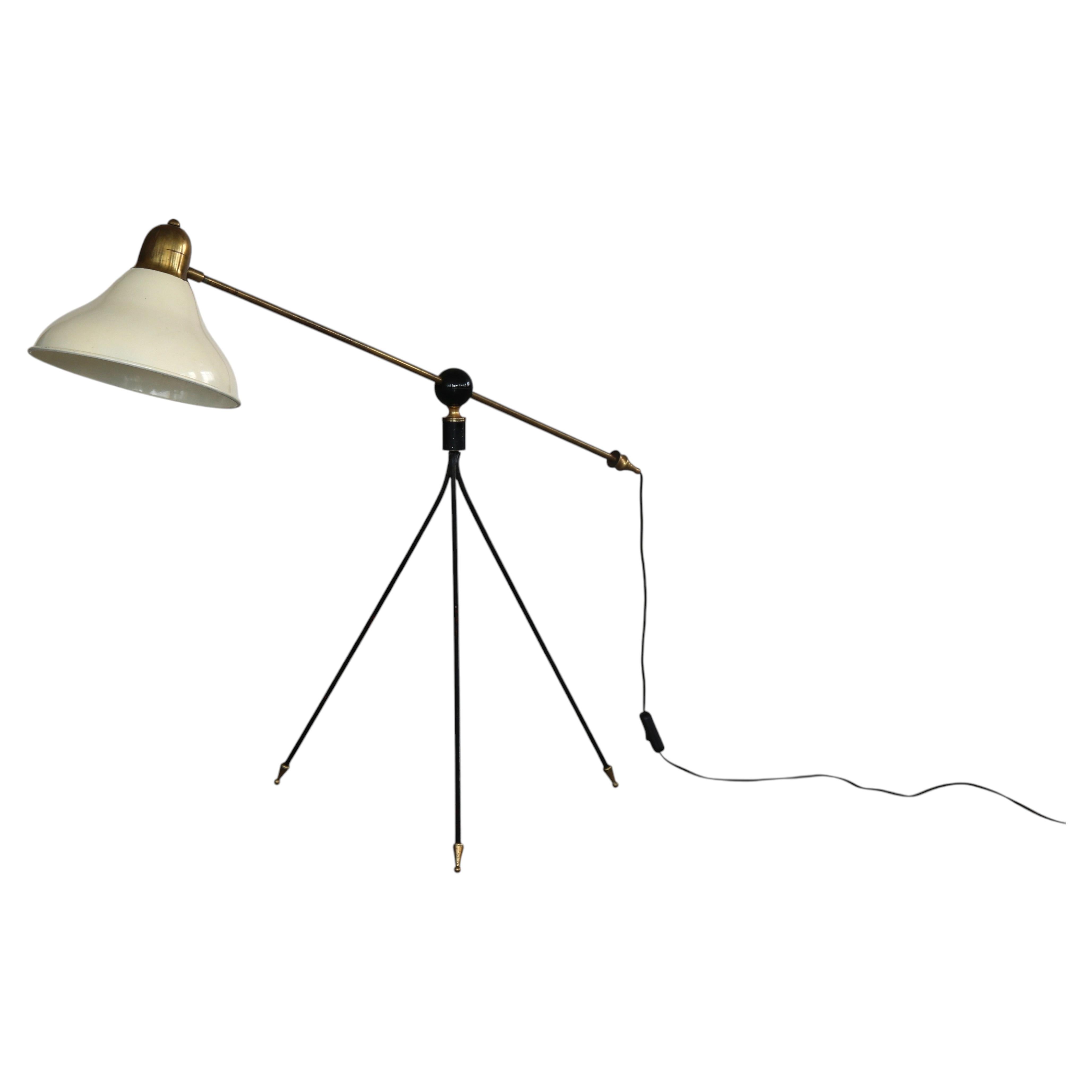 1960s Vintage Brass and Metal Floor Lamp from the Netherlands