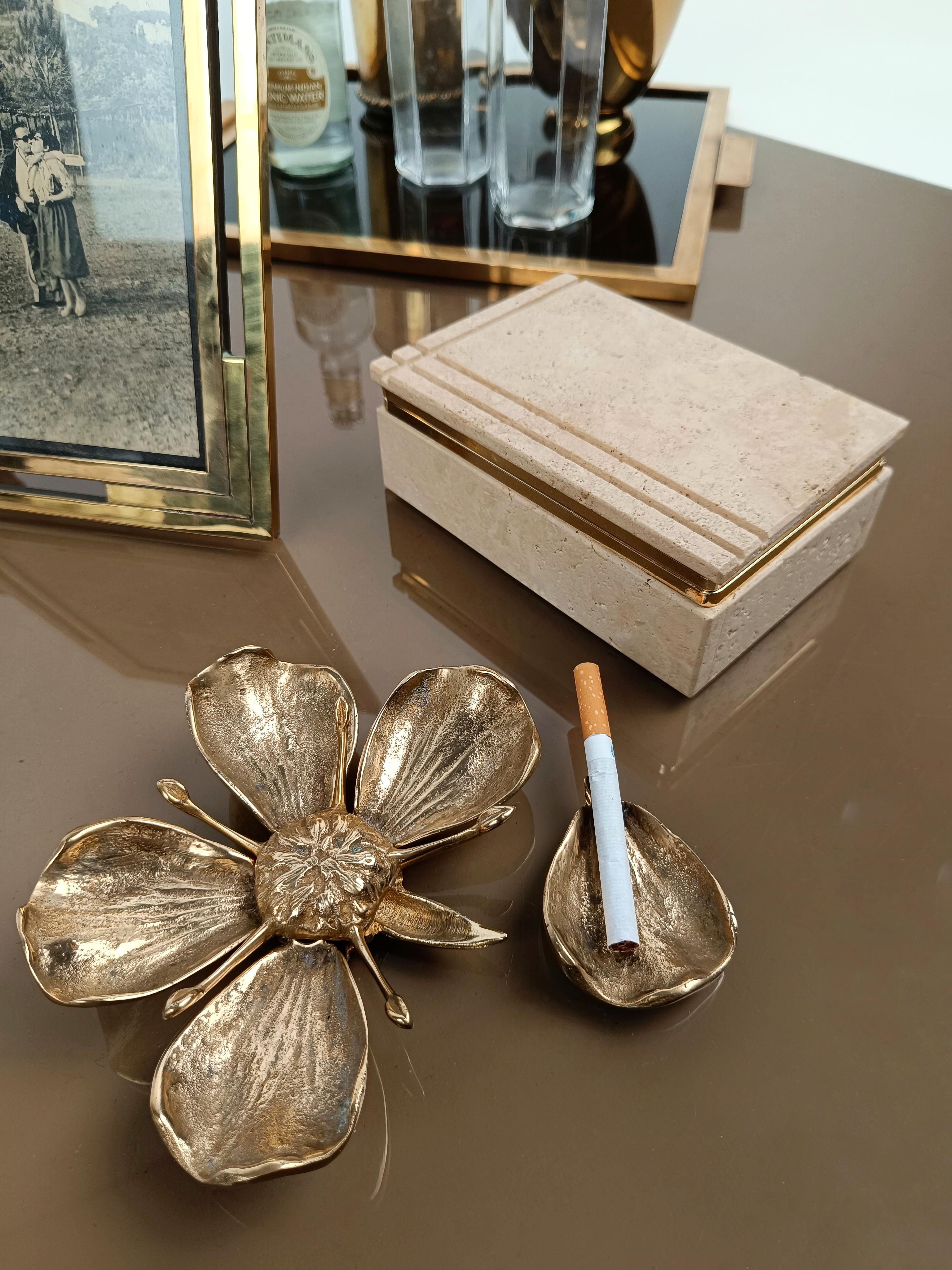 vintage brass flower ashtray