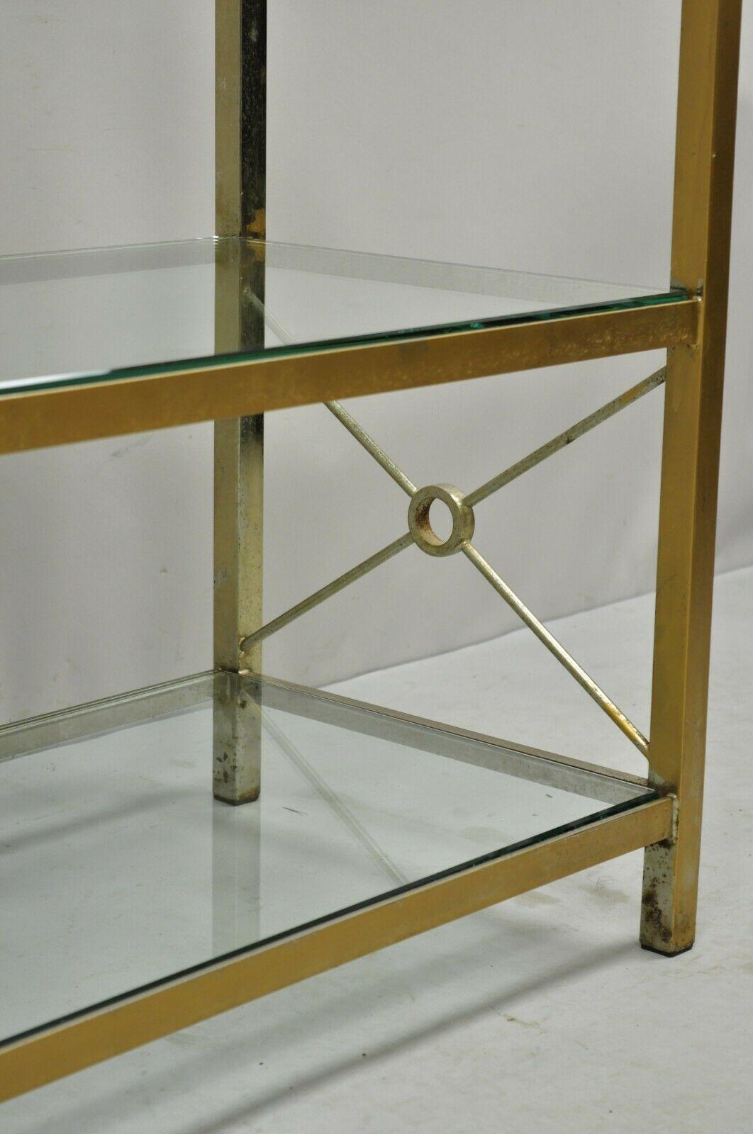 Vintage Brass Metal Gold X-Form Hollywood Regency Modern Curio Shelf Bookcase For Sale 4