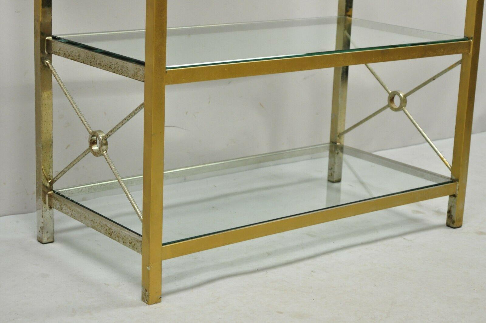 Italian Vintage Brass Metal Gold X-Form Hollywood Regency Modern Curio Shelf Bookcase For Sale