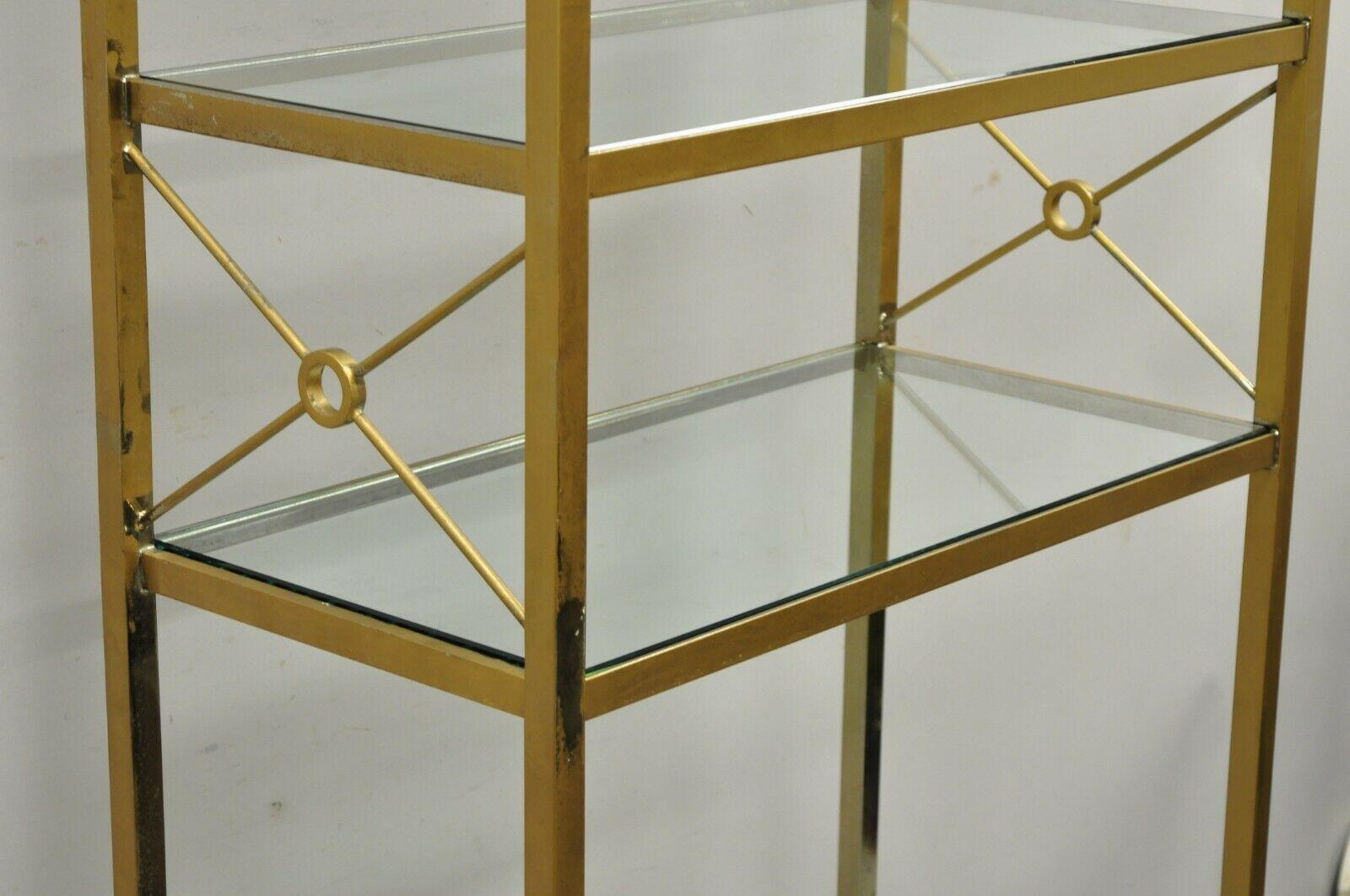 Vintage Brass Metal Gold X-Form Hollywood Regency Modern Curio Shelf Bookcase For Sale 1