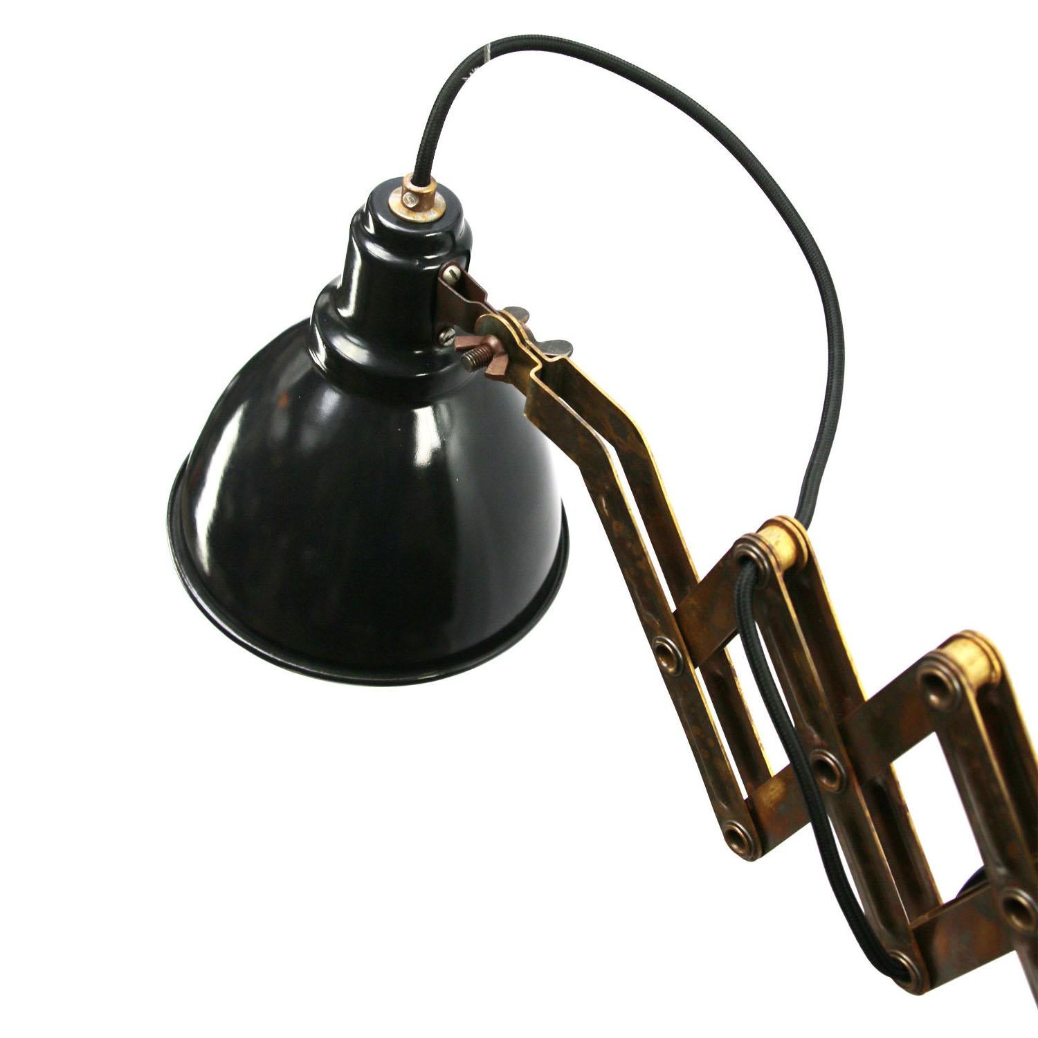 20th Century Vintage Brass Metal Industrial Scissor Black Enamel Wall Work Lights For Sale