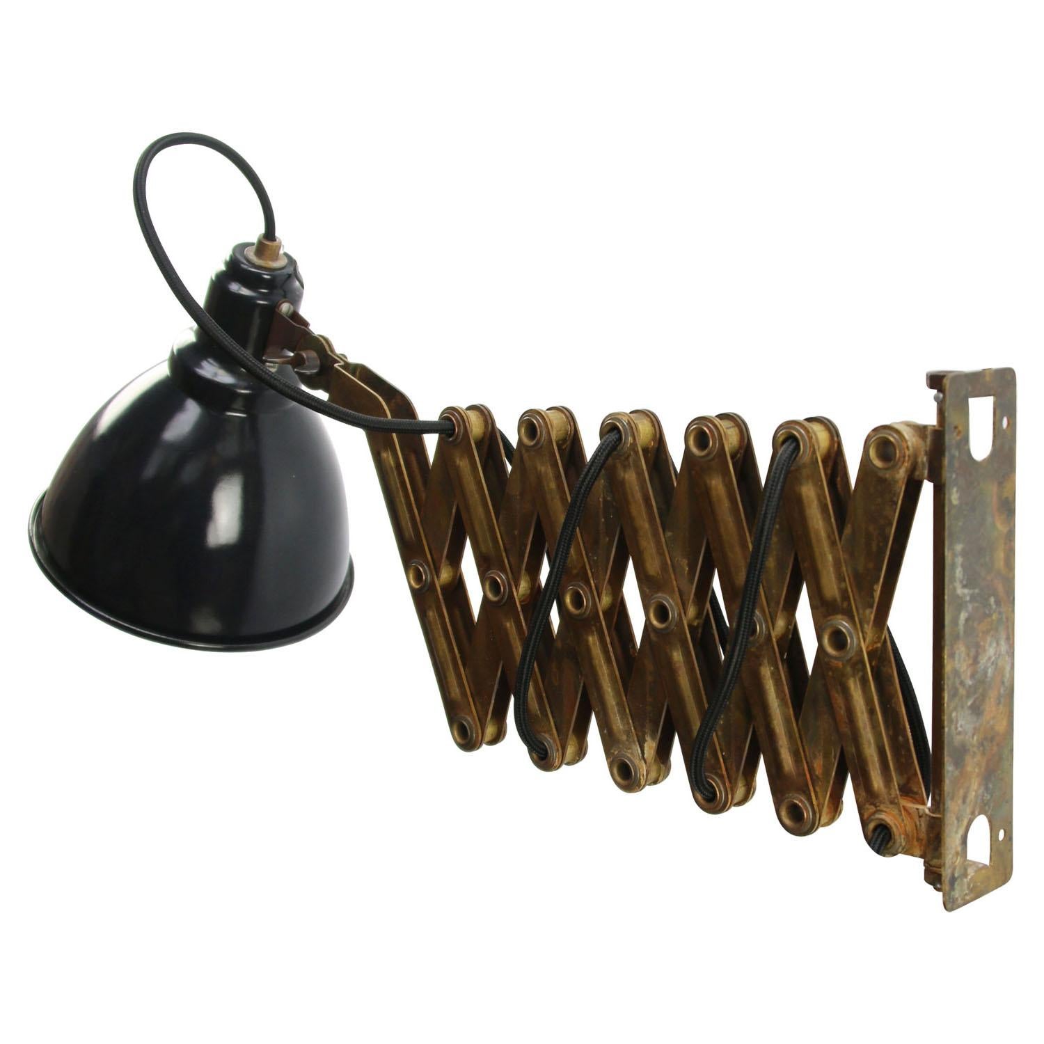 Vintage Brass Metal Industrial Scissor Black Enamel Wall Work Lights For Sale 1