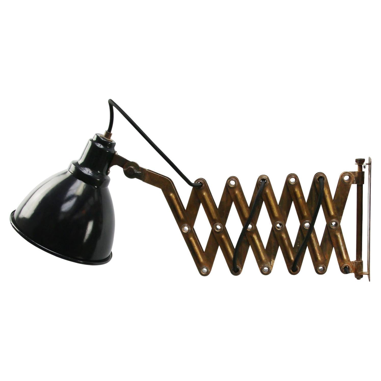 Vintage Brass Metal Industrial Scissor Black Enamel Wall Work Lights For Sale