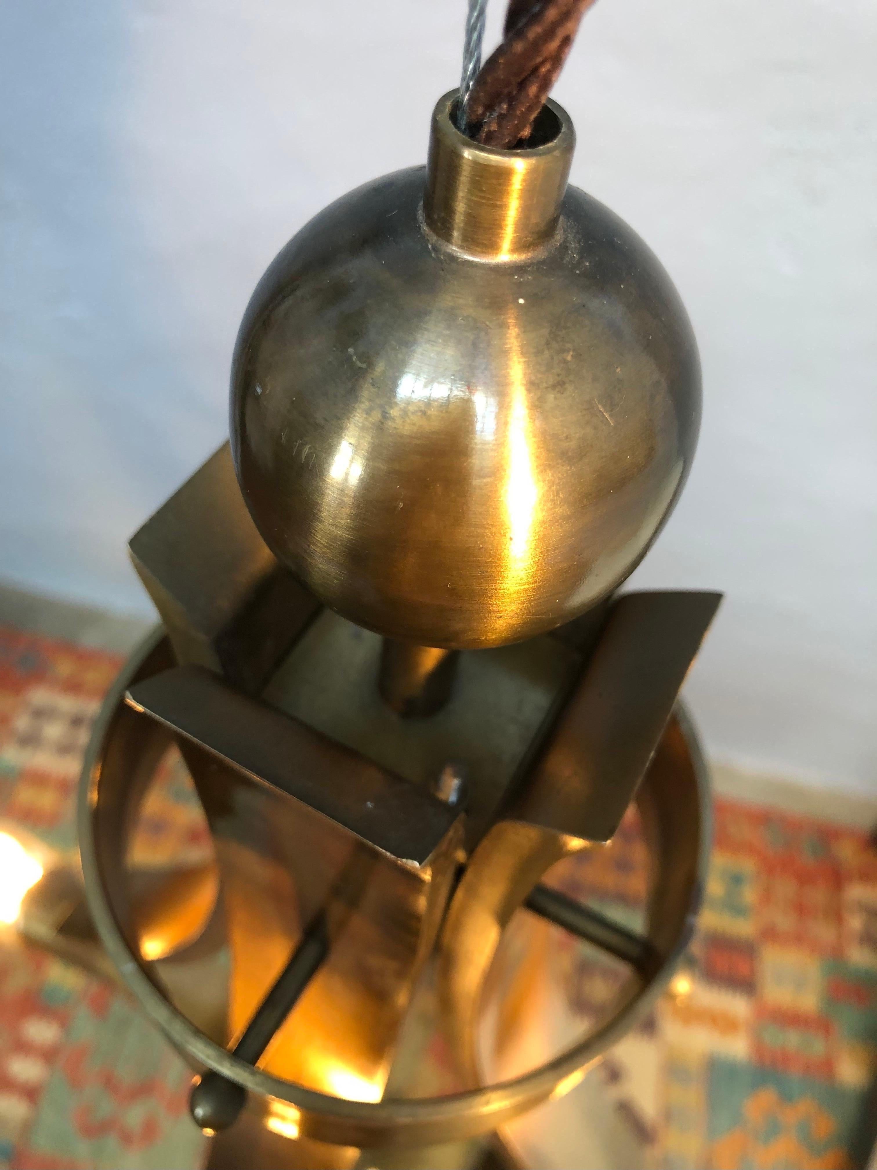 Vintage Brass Mid Century Brutalist 5 Lamp Chandelier For Sale 5