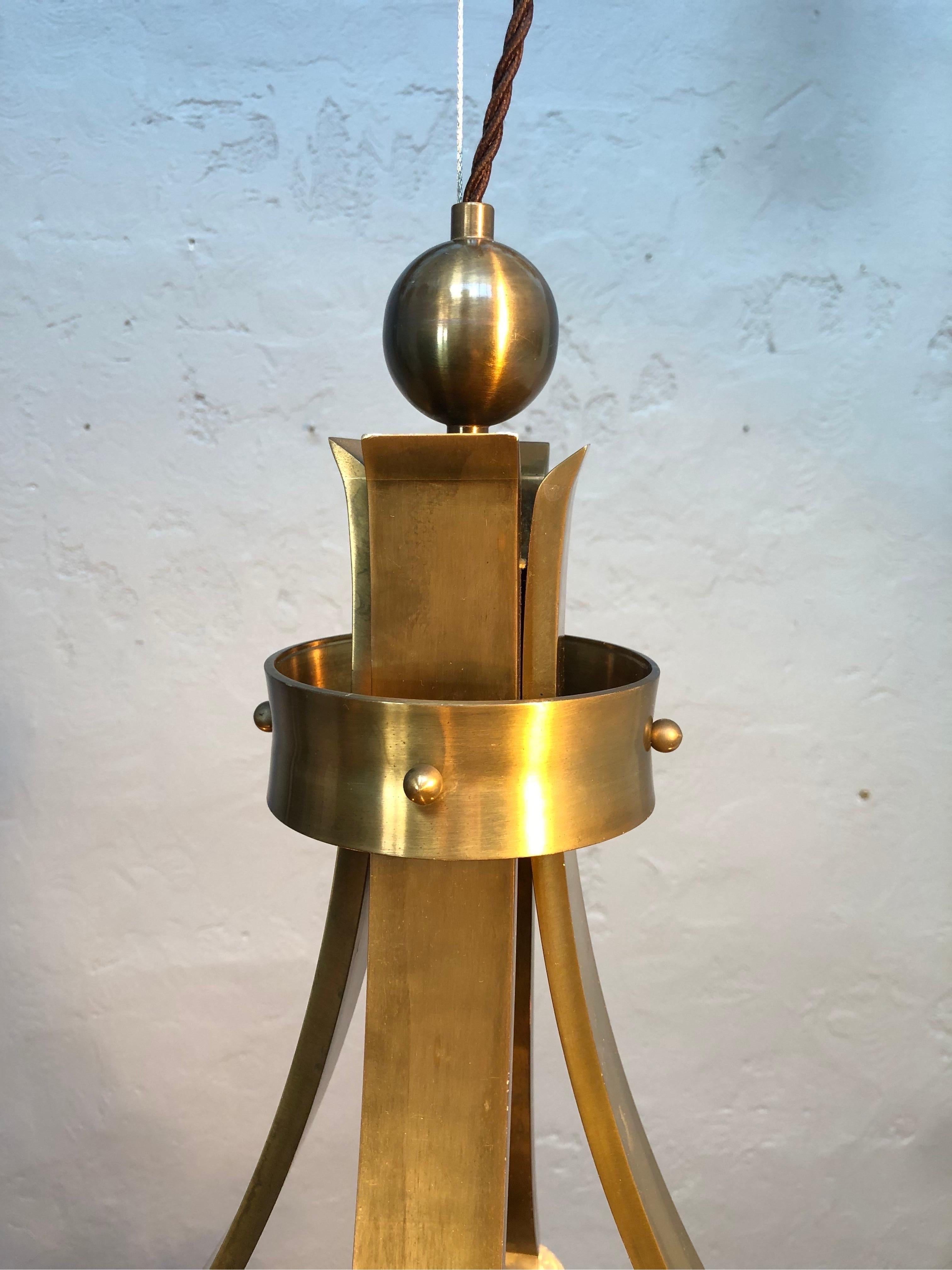 Mid-Century Modern Vintage Brass Mid Century Brutalist 5 Lamp Chandelier For Sale