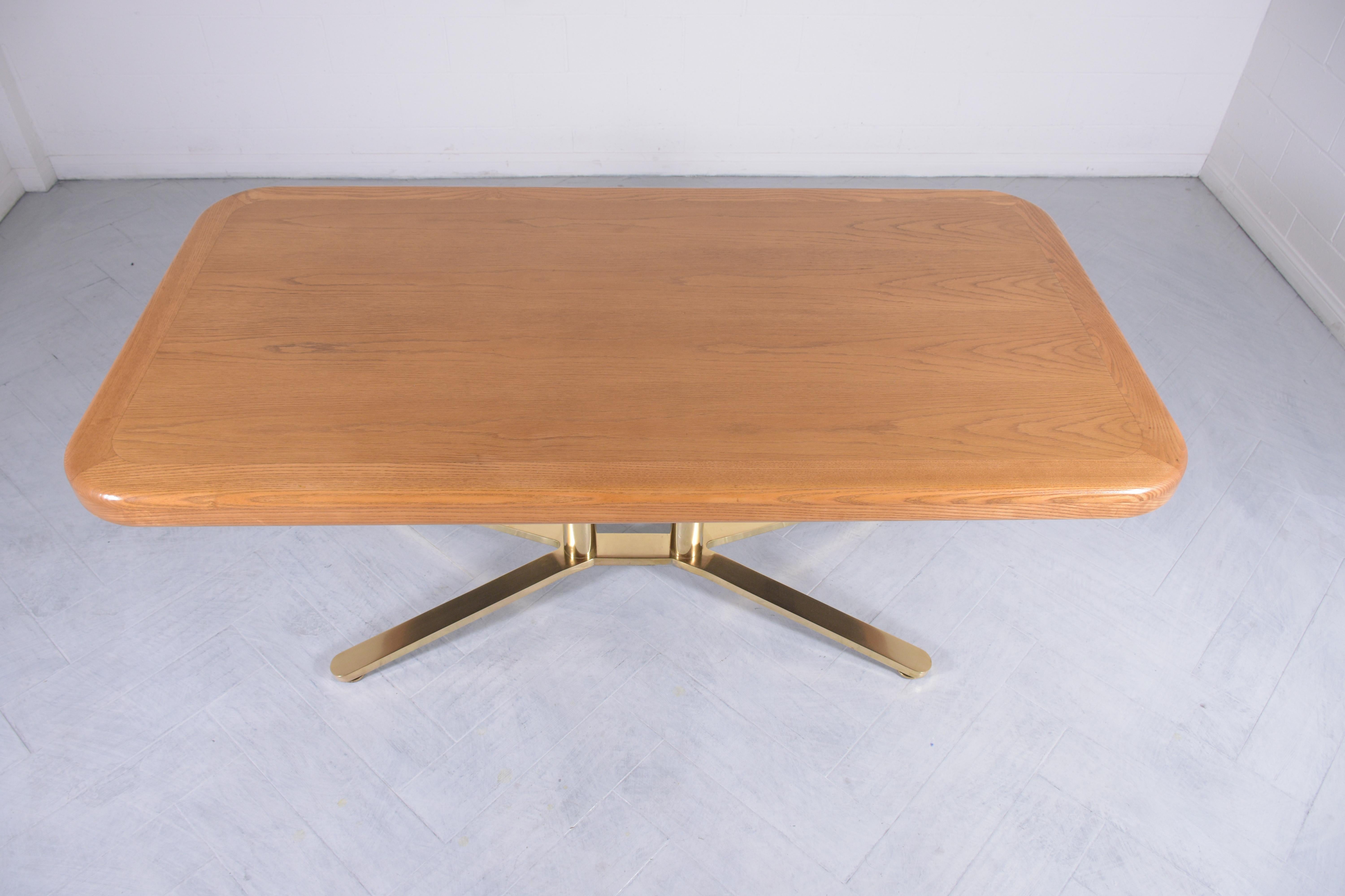 Restored 1960s Mid-Century Modern Oak and Brass Executive Desk For Sale 3