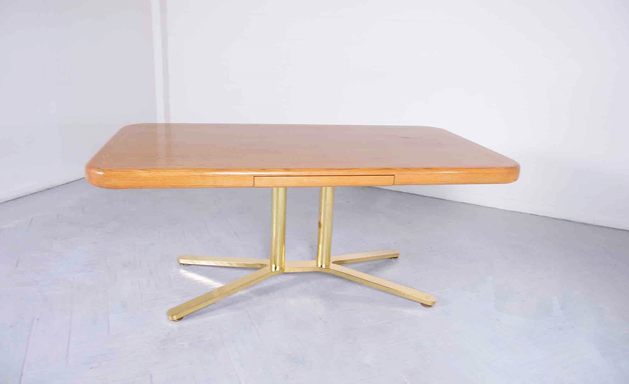 American Restored 1960s Mid-Century Modern Oak and Brass Executive Desk For Sale