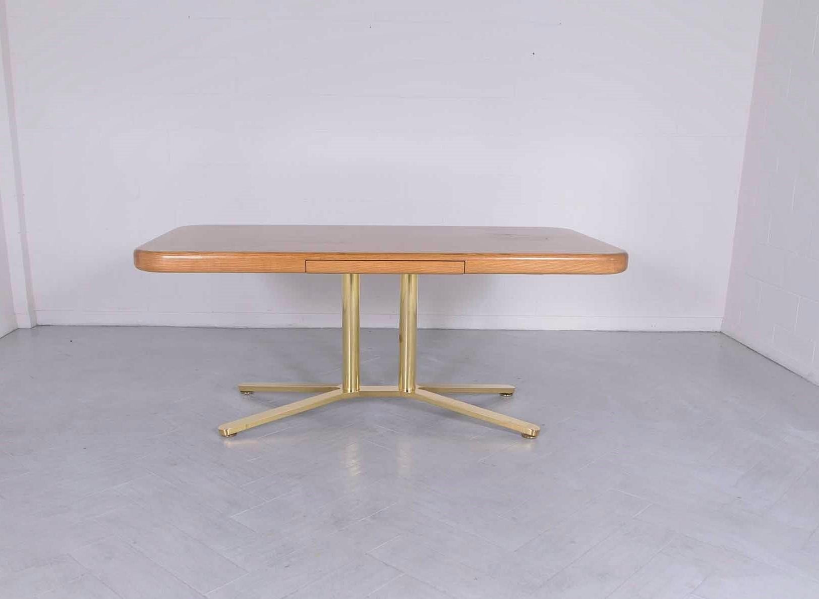 Polished Restored 1960s Mid-Century Modern Oak and Brass Executive Desk For Sale