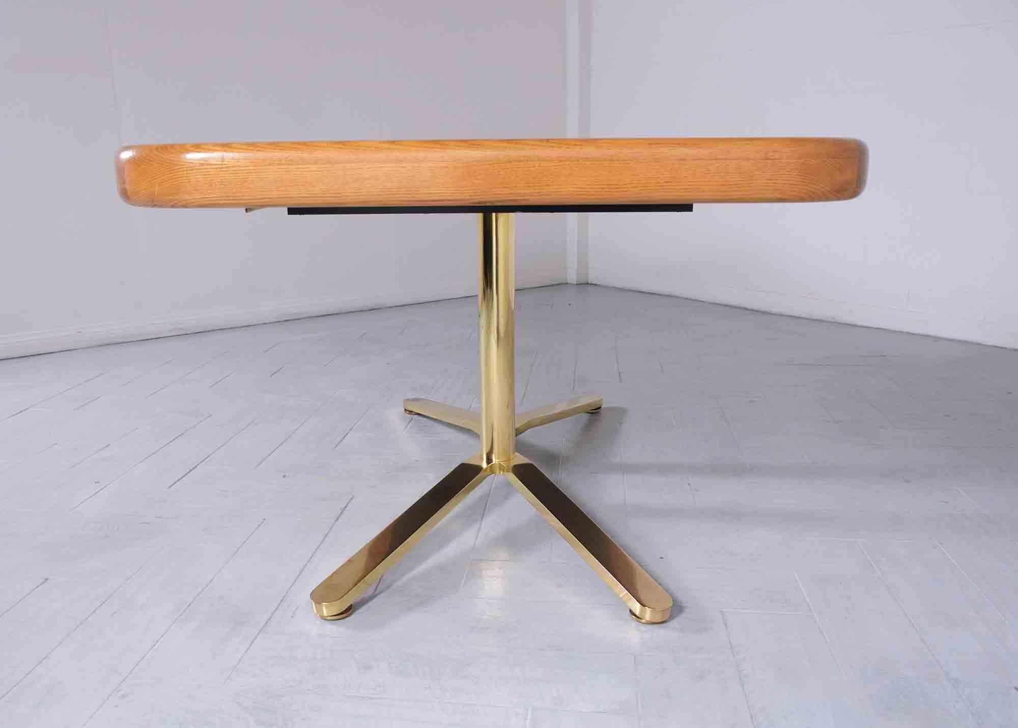Restored 1960s Mid-Century Modern Oak and Brass Executive Desk For Sale 2
