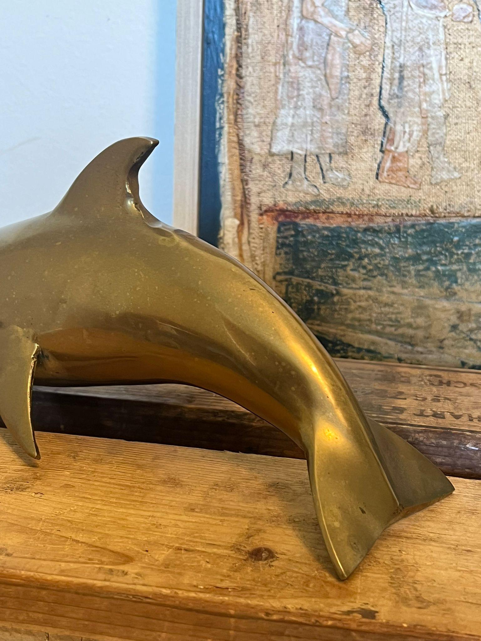 Late 20th Century Vintage Brass mid century modern modern Dolphin Figurines For Sale