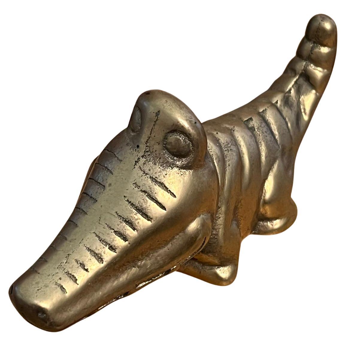 Vintage Brass Mid Century Modern style Alligator/Crocodile Knick Knack Figurine