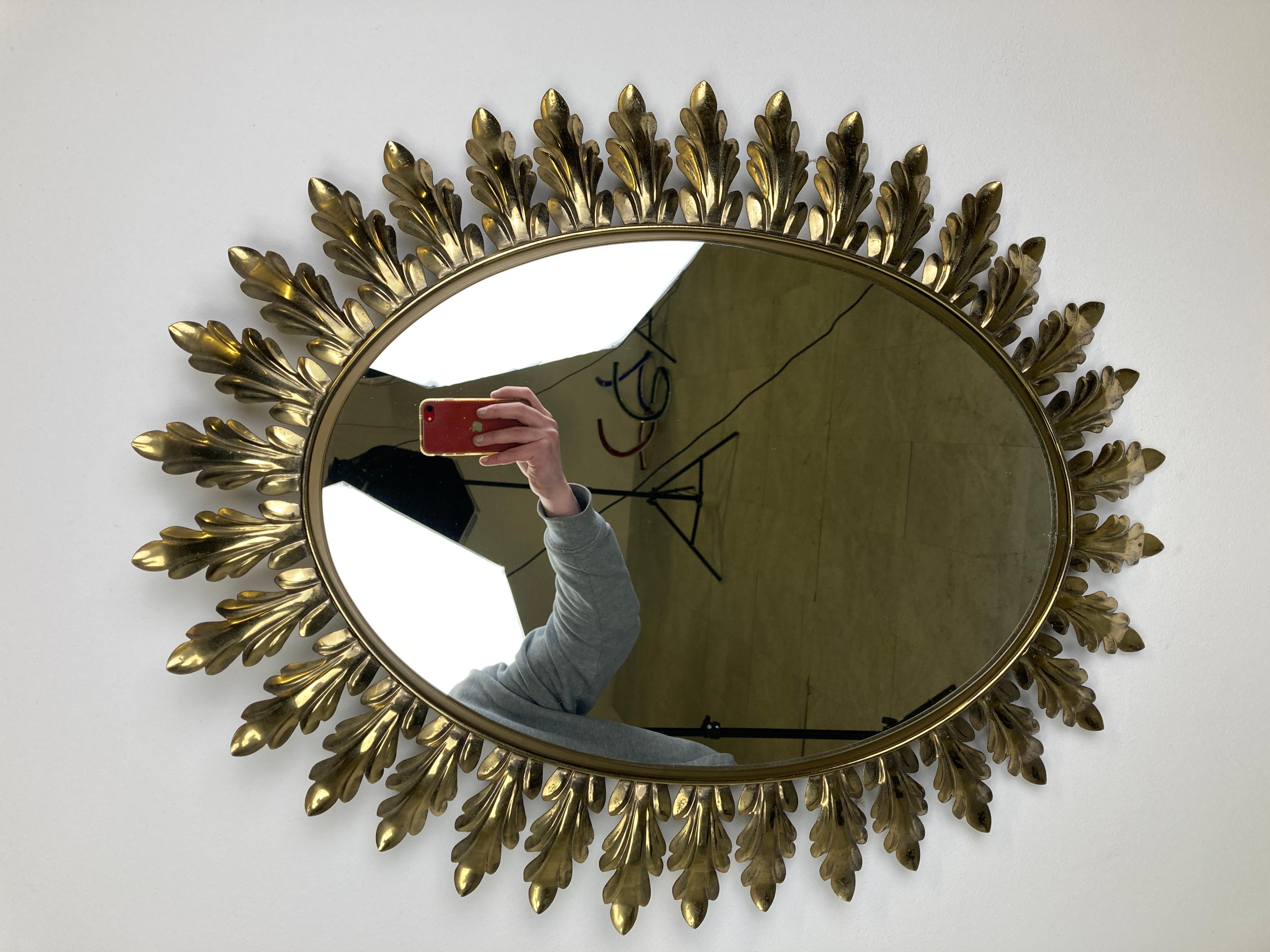 French Vintage brass mirror 1970s For Sale