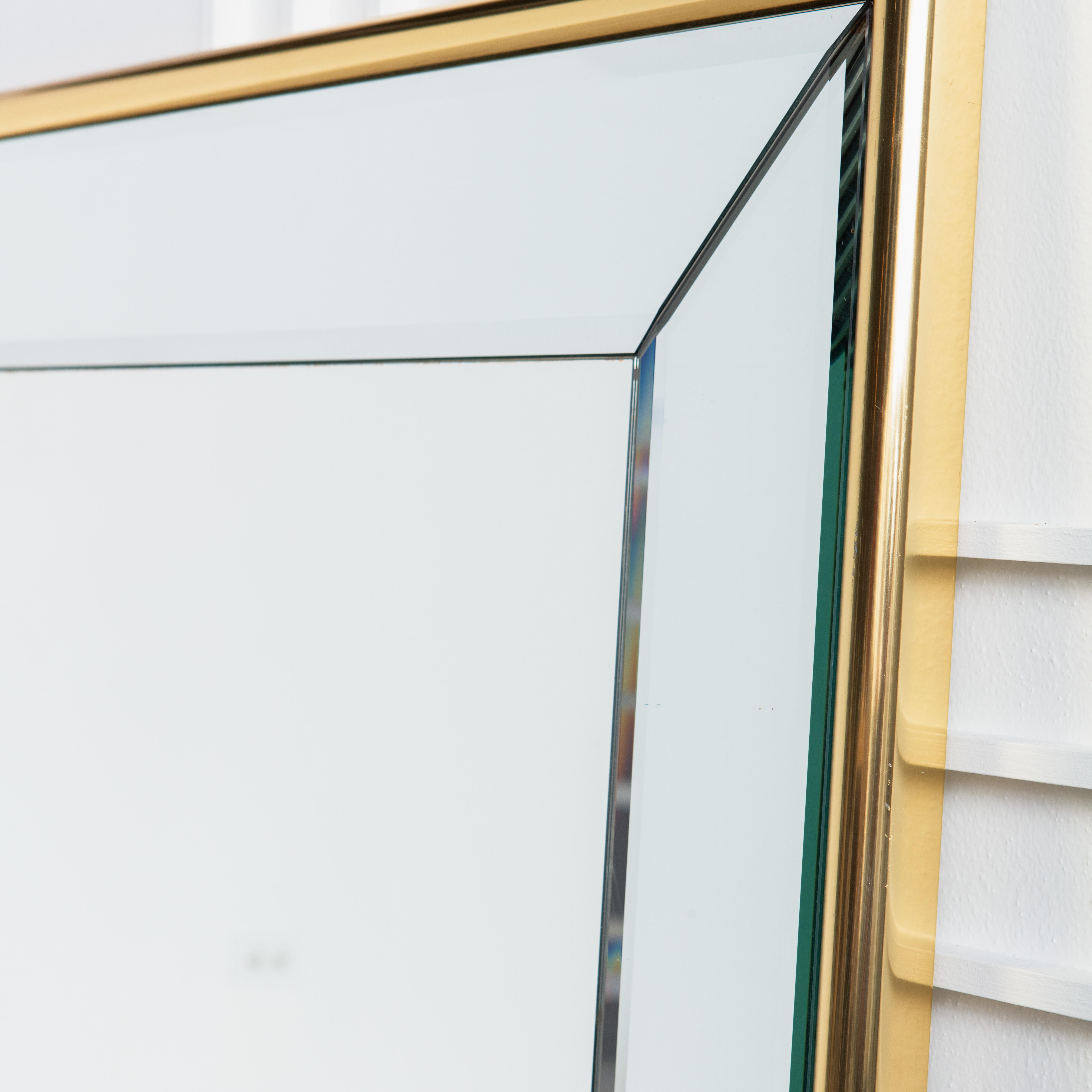 Mid-Century Modern Vintage Brass Mirror with Beveled Edges